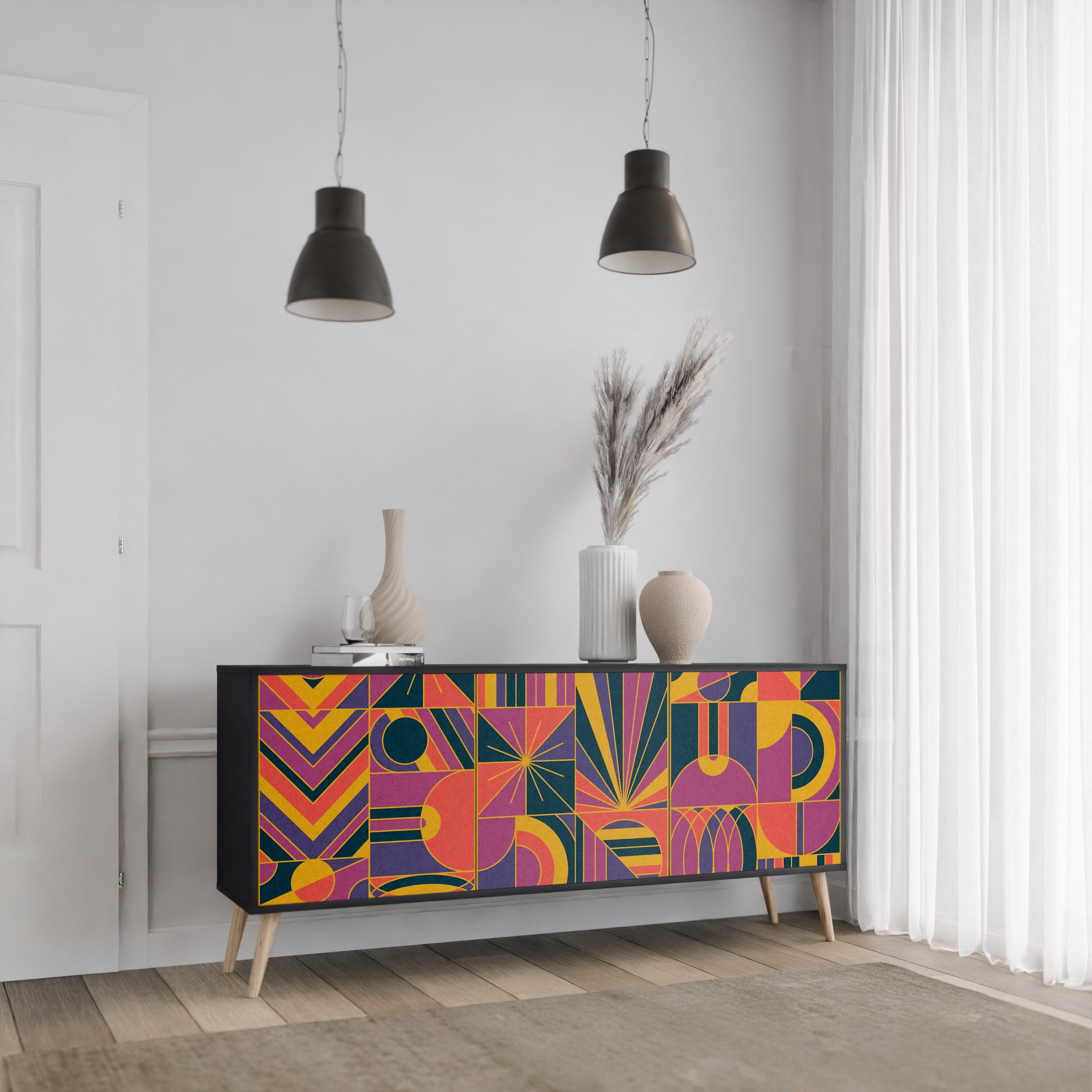 Buffet 3 portes ELECTRIC PATTERNS finition noire