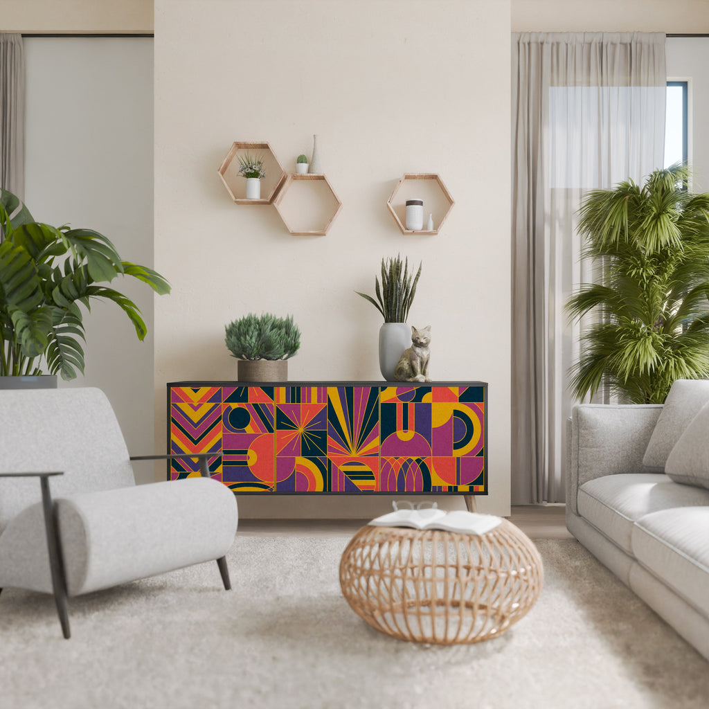 Buffet 3 portes ELECTRIC PATTERNS finition noire