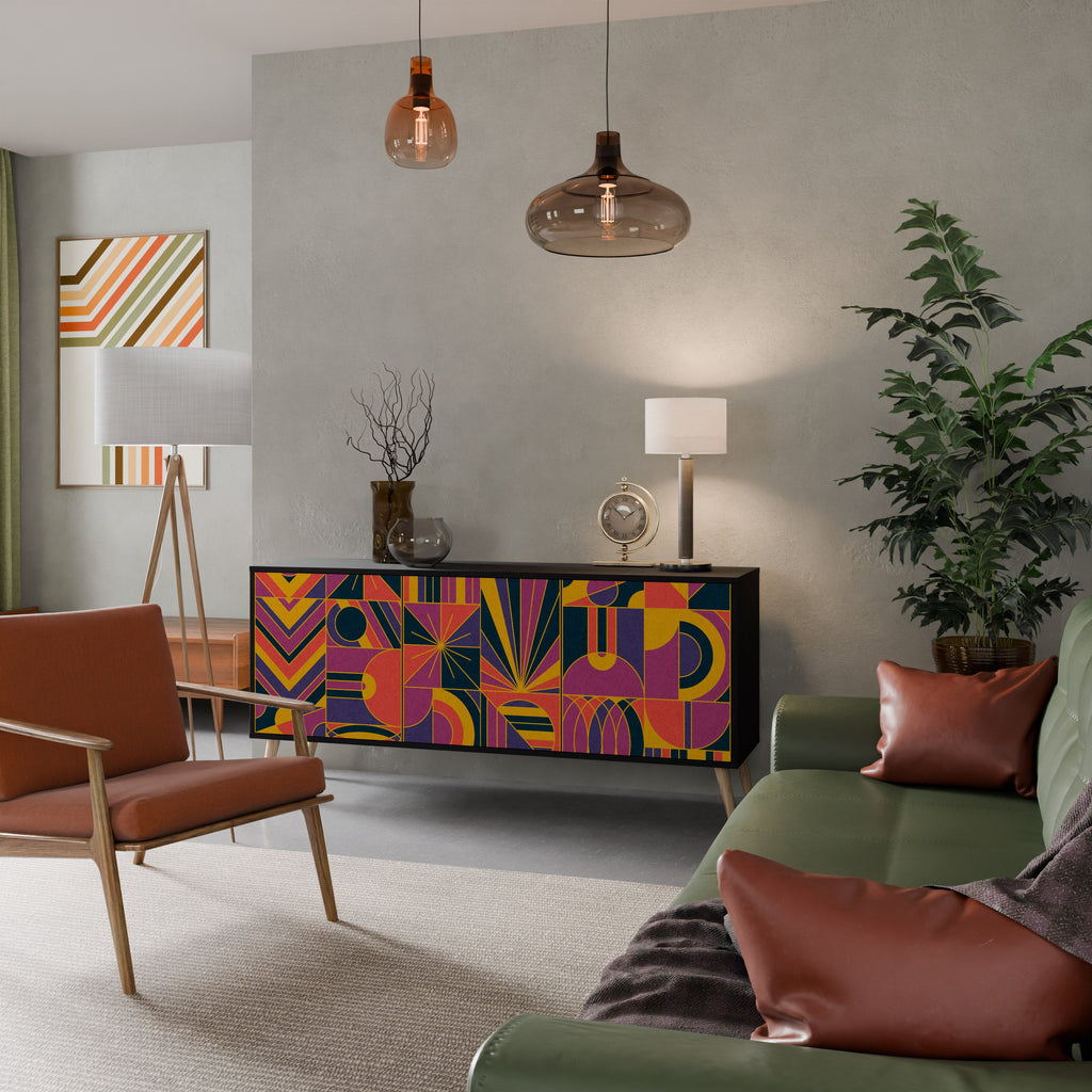 Buffet 3 portes ELECTRIC PATTERNS finition noire