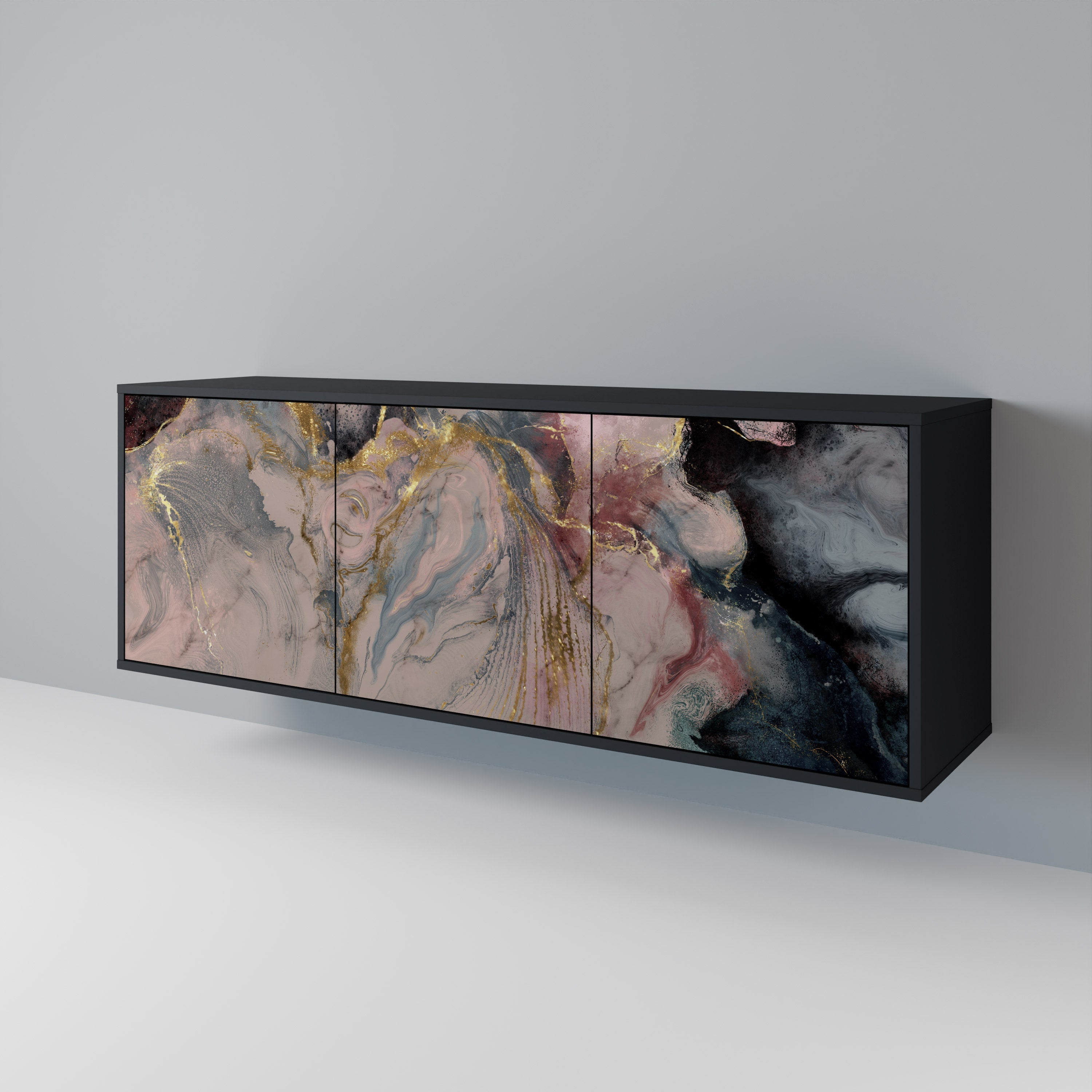 Buffet 3 portes GILDED SWIRLS en finition noire