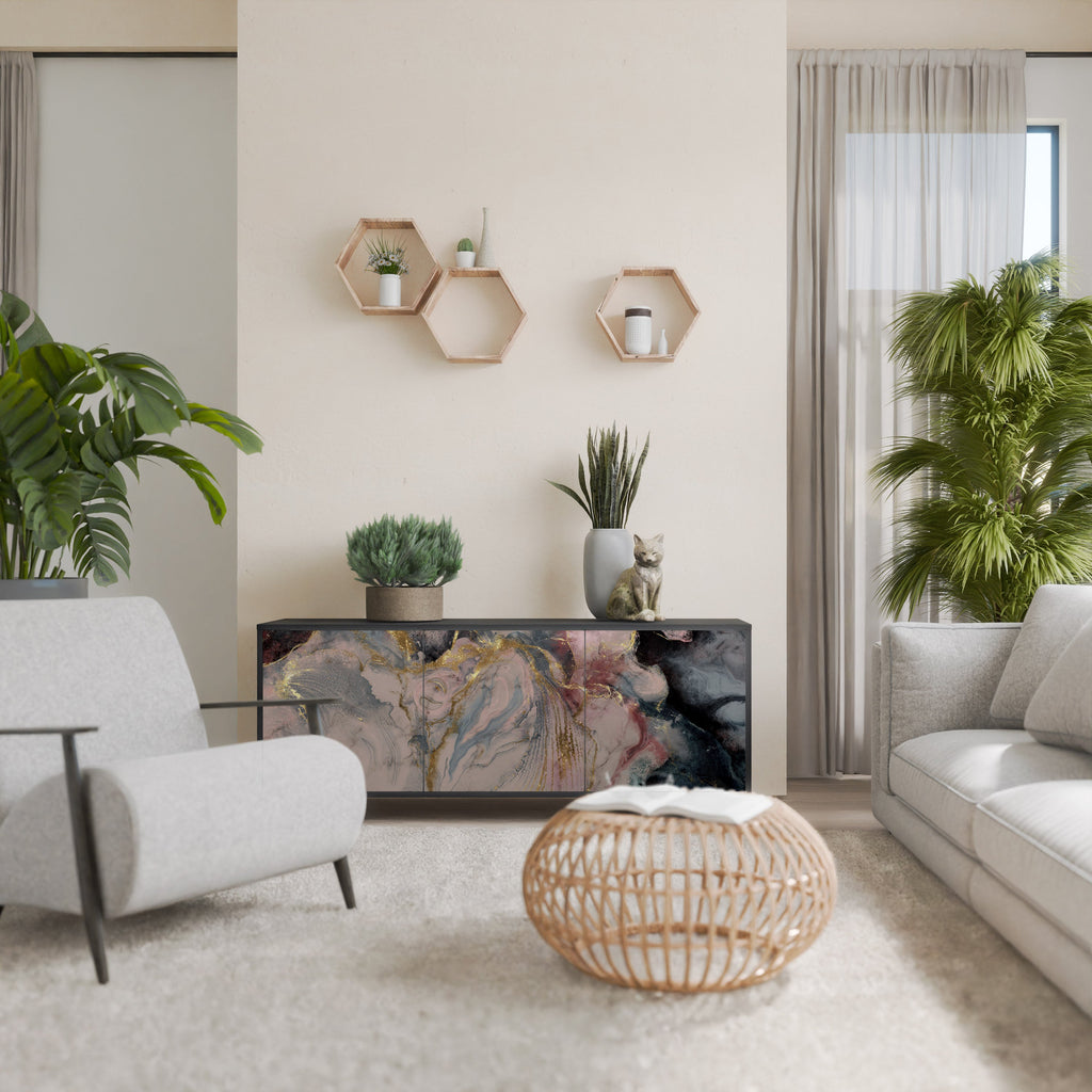 Buffet 3 portes GILDED SWIRLS en finition noire