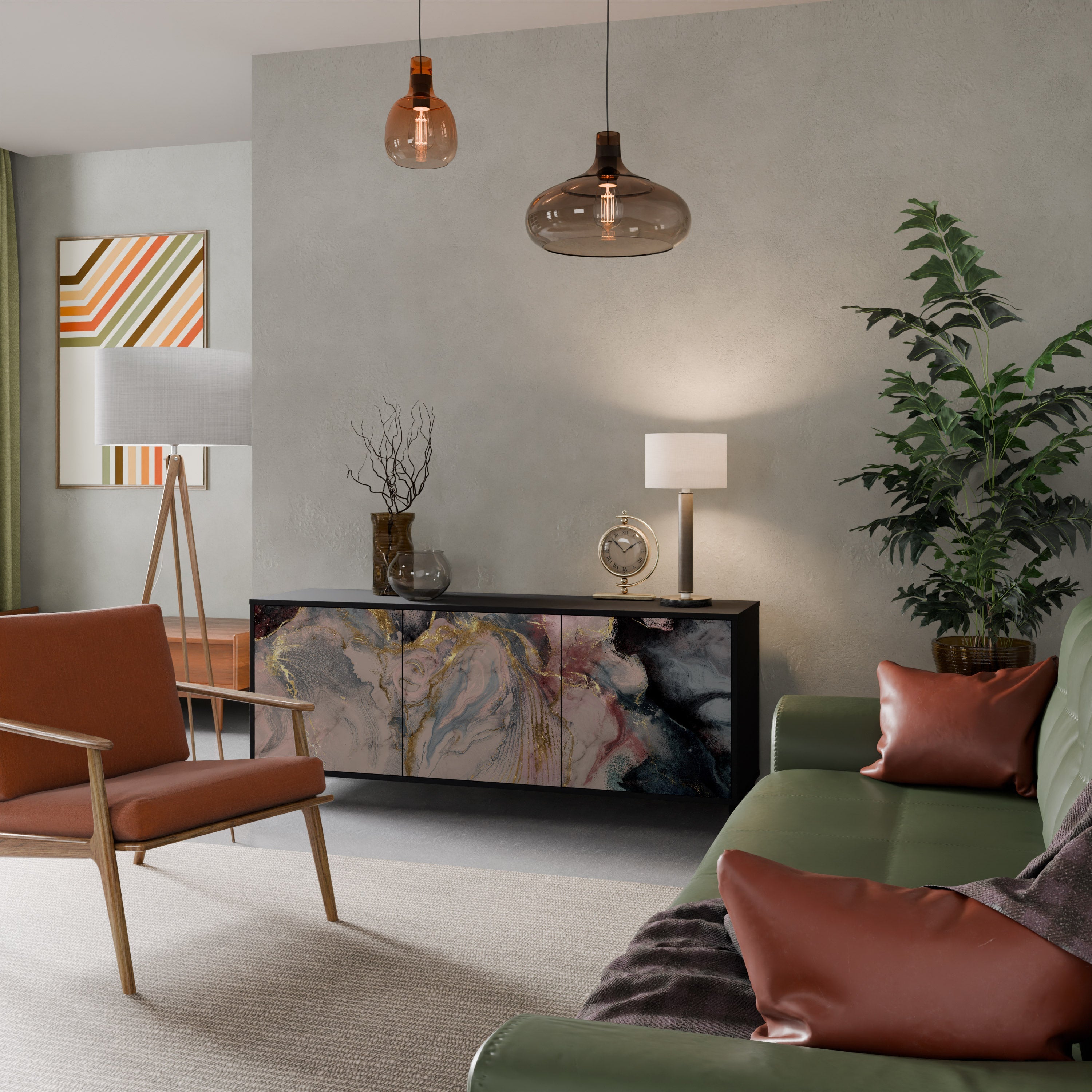 Buffet 3 portes GILDED SWIRLS en finition noire