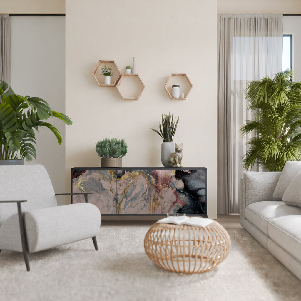 Buffet 3 portes GILDED SWIRLS en finition noire