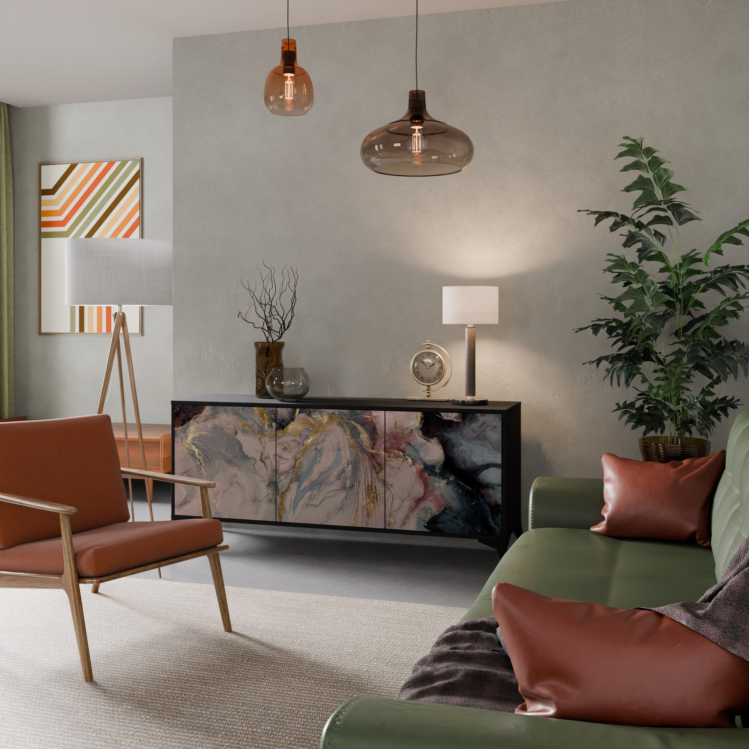 Buffet 3 portes GILDED SWIRLS en finition noire