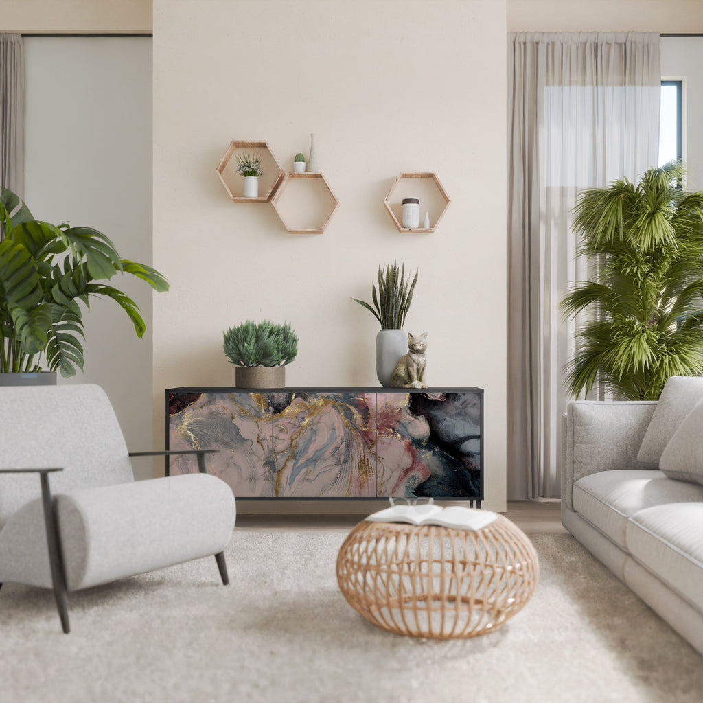 Buffet 3 portes GILDED SWIRLS en finition noire