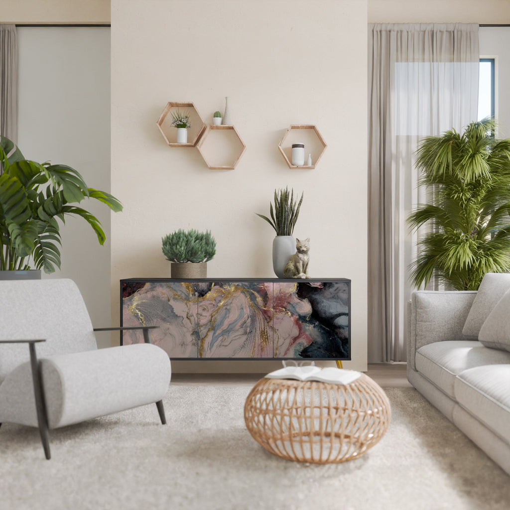 Buffet 3 portes GILDED SWIRLS en finition noire