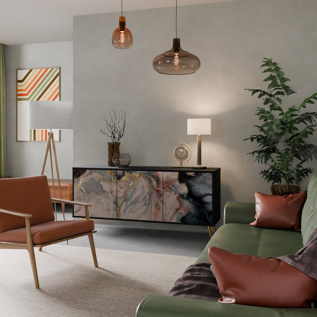 Buffet 3 portes GILDED SWIRLS en finition noire