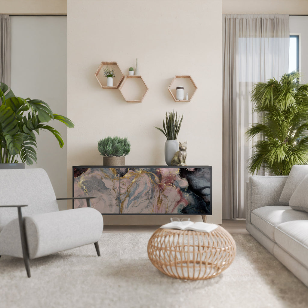 Buffet 3 portes GILDED SWIRLS en finition noire