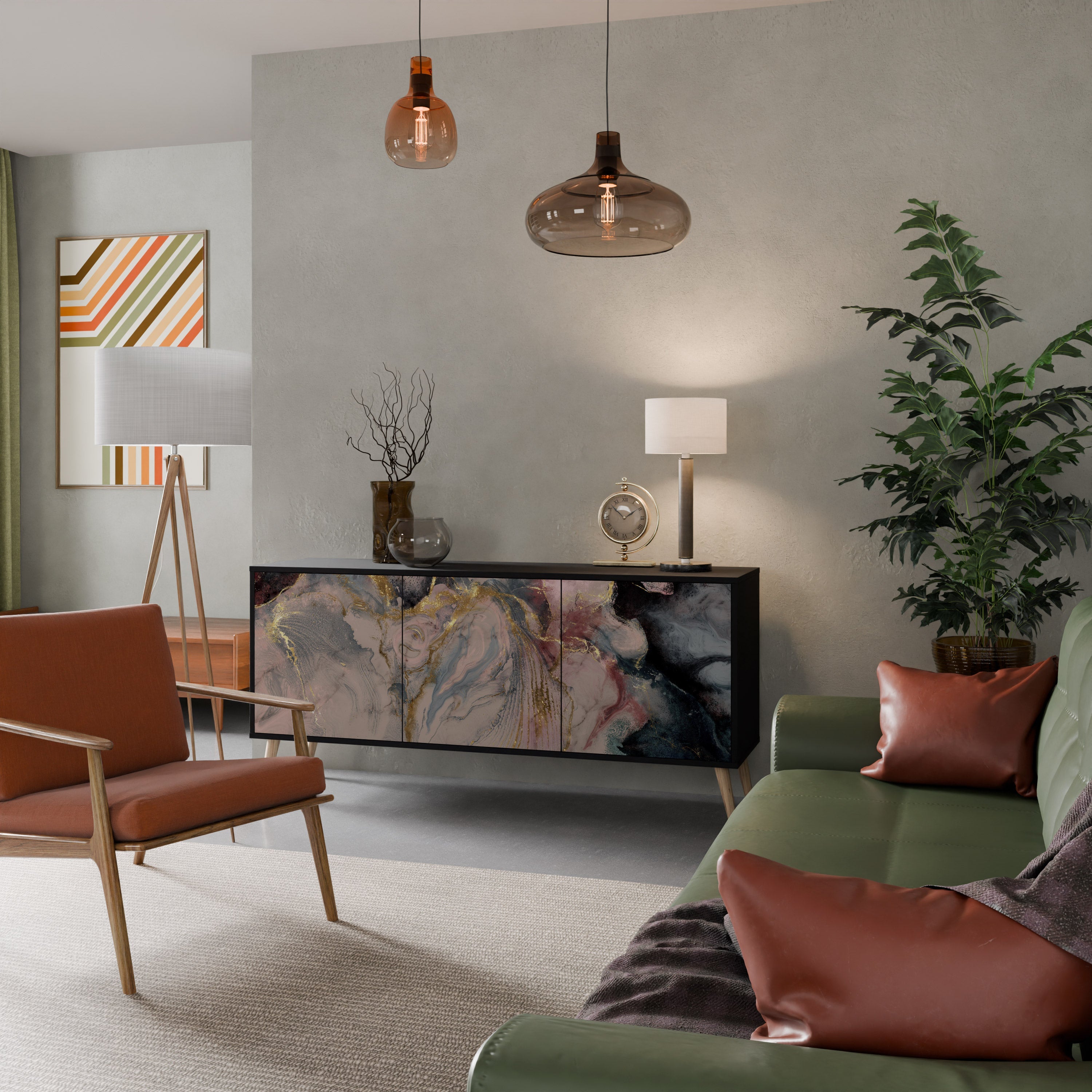 Buffet 3 portes GILDED SWIRLS en finition noire