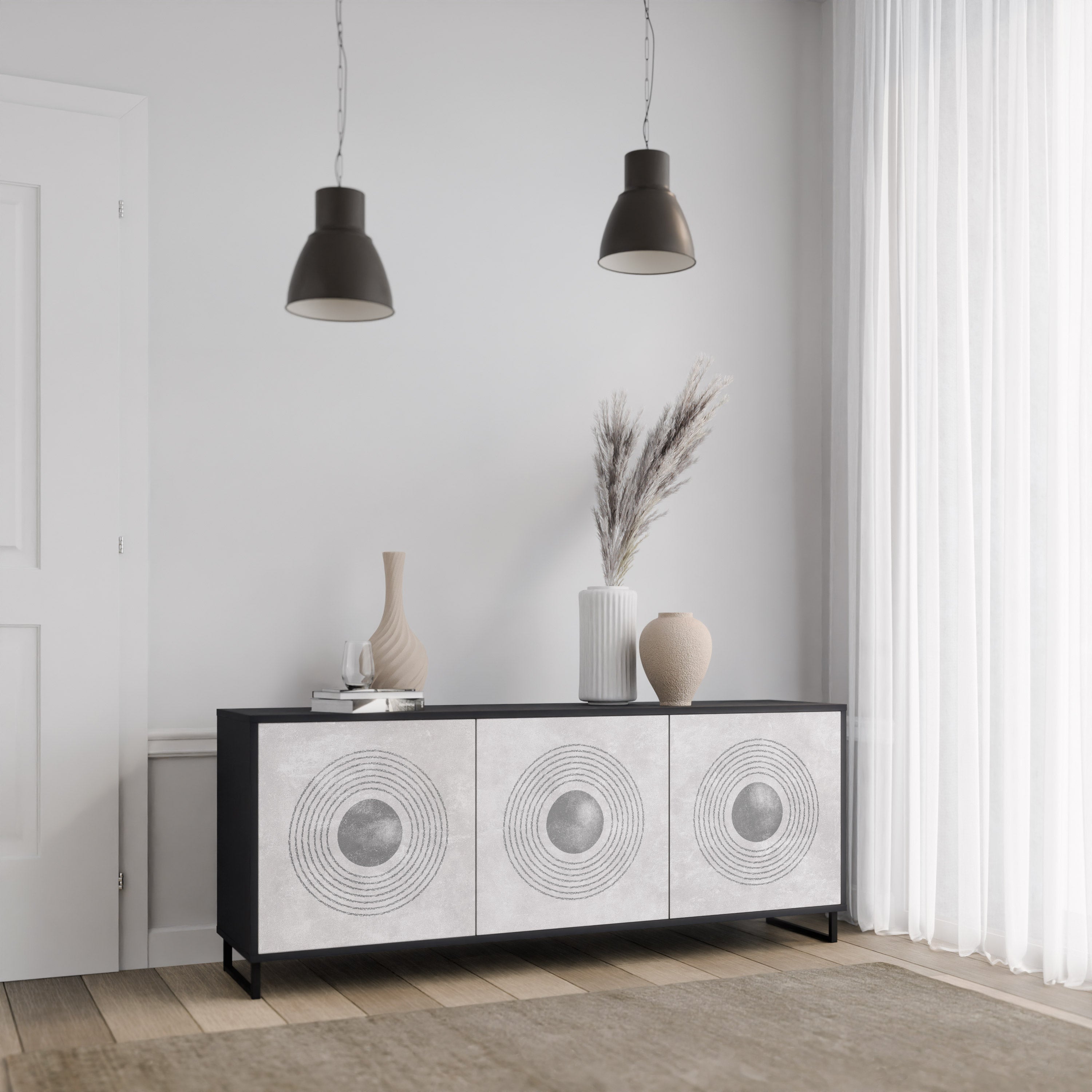 Buffet 3 portes SOLID CIRCLES finition noire