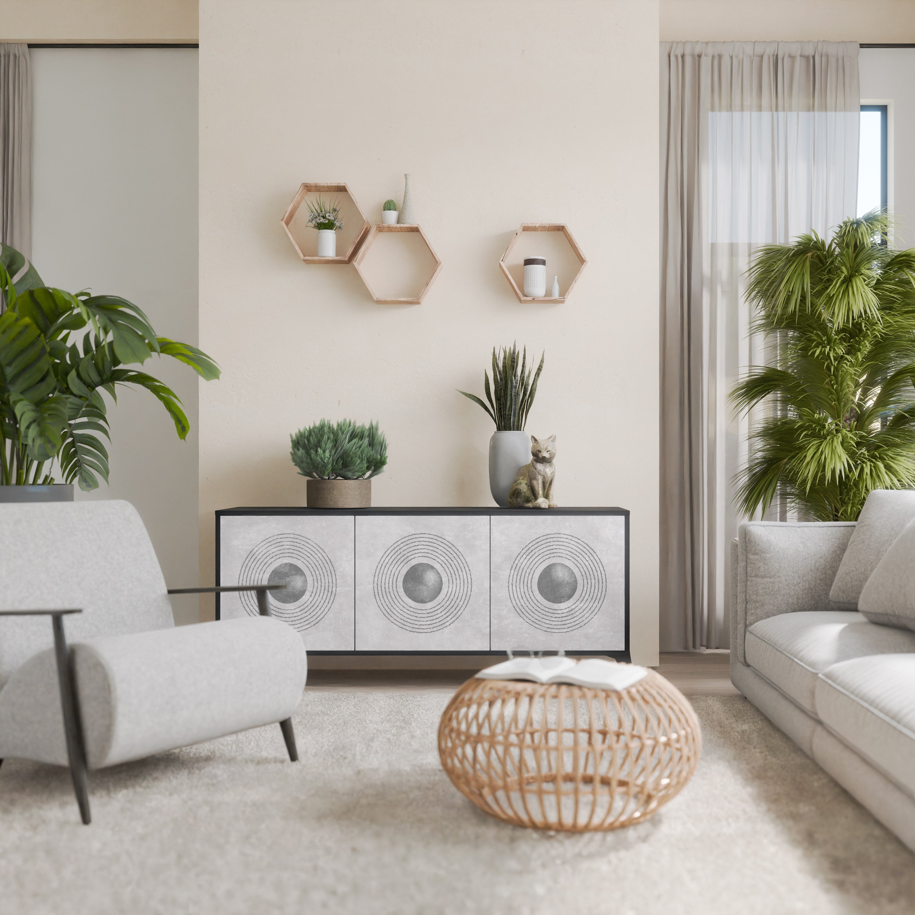 Buffet 3 portes SOLID CIRCLES finition noire