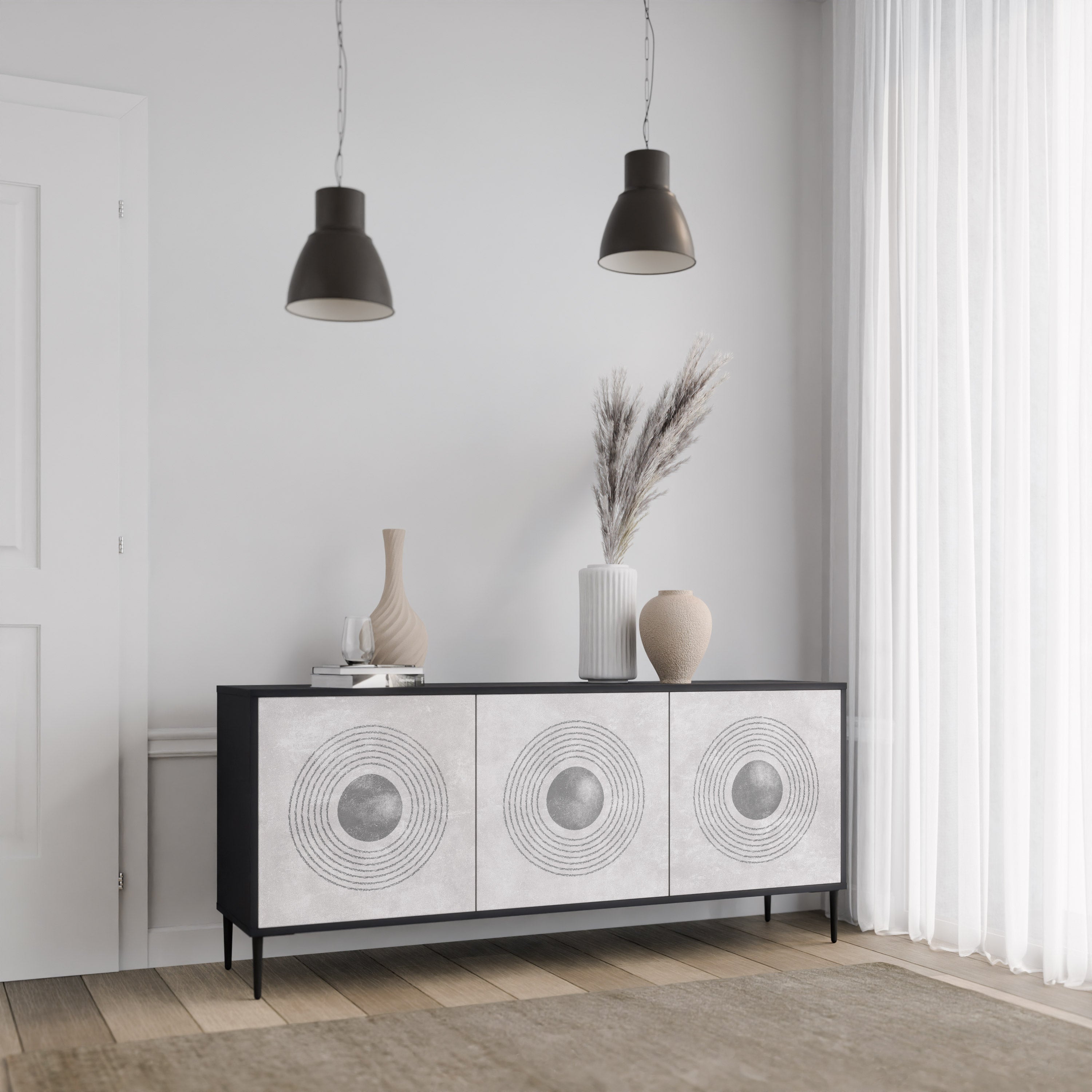 Buffet 3 portes SOLID CIRCLES finition noire