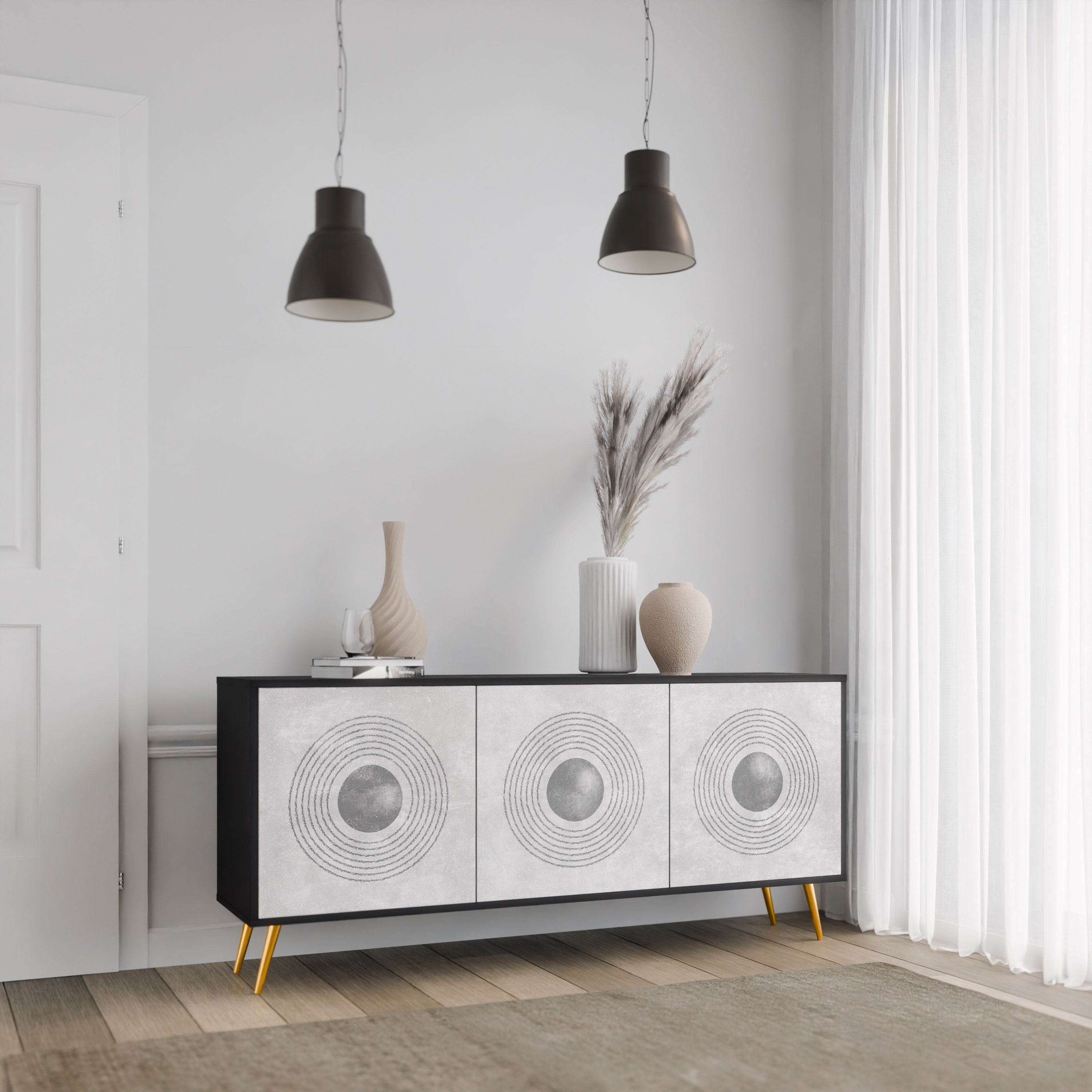 Buffet 3 portes SOLID CIRCLES finition noire