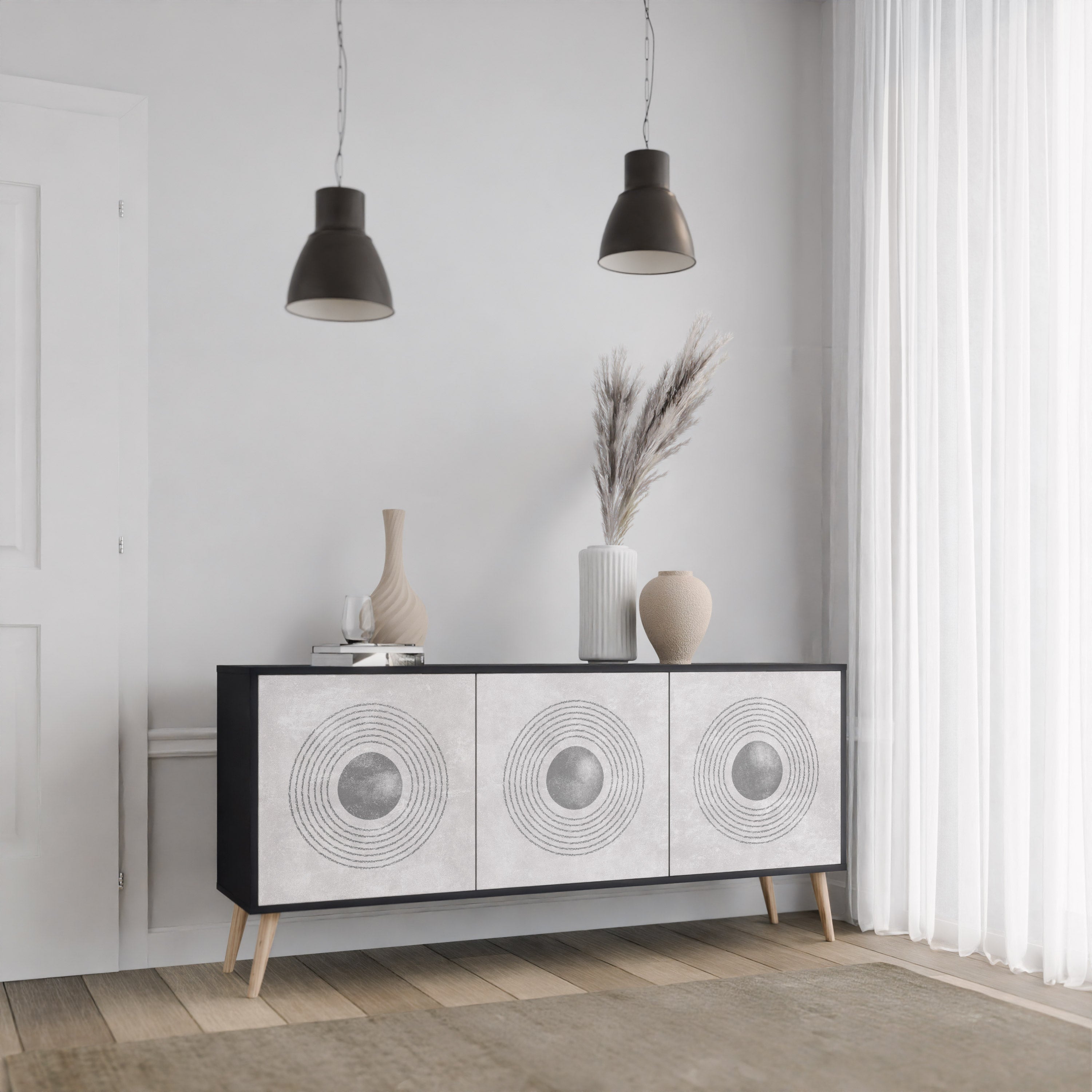 Buffet 3 portes SOLID CIRCLES finition noire