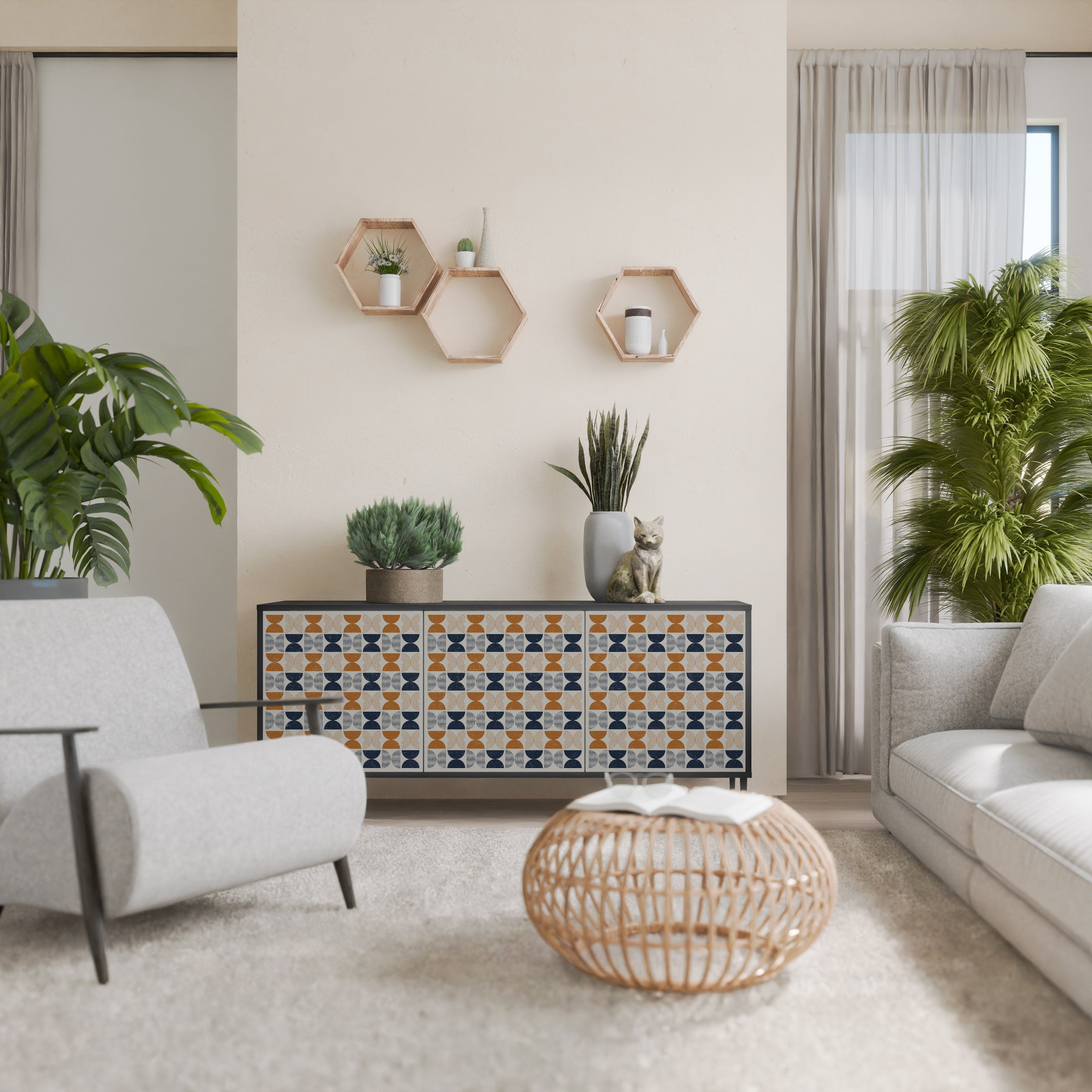 Buffet 3 portes de la gamme REFLECTION, finition noire