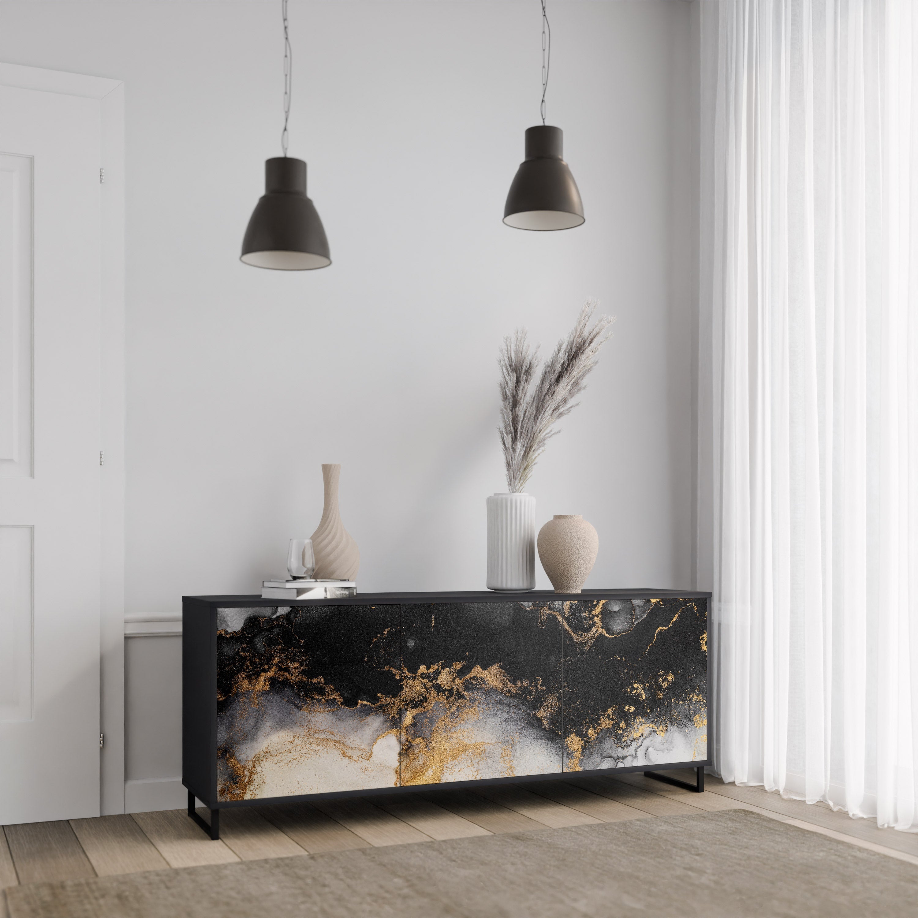 Buffet 3 portes MARBLE OF TOMMORROW en finition noire