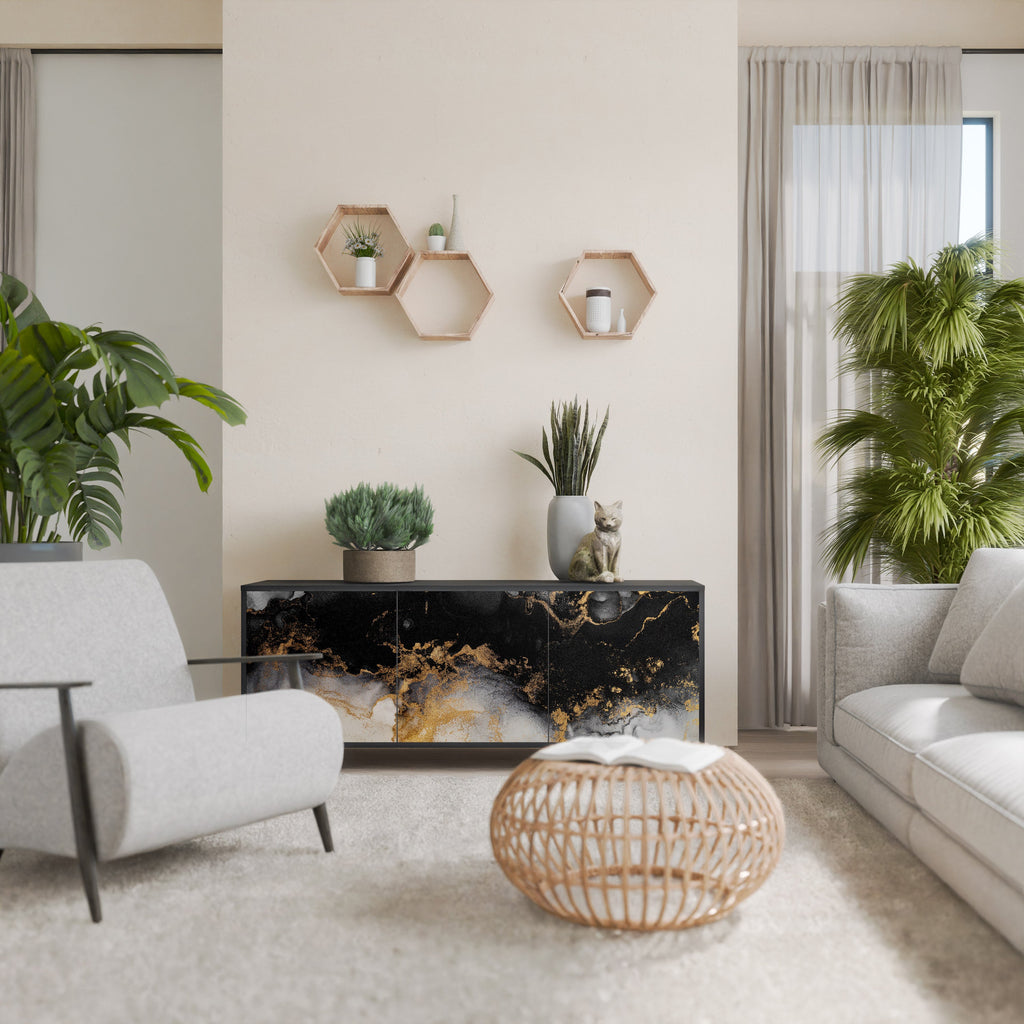 Buffet 3 portes MARBLE OF TOMMORROW en finition noire