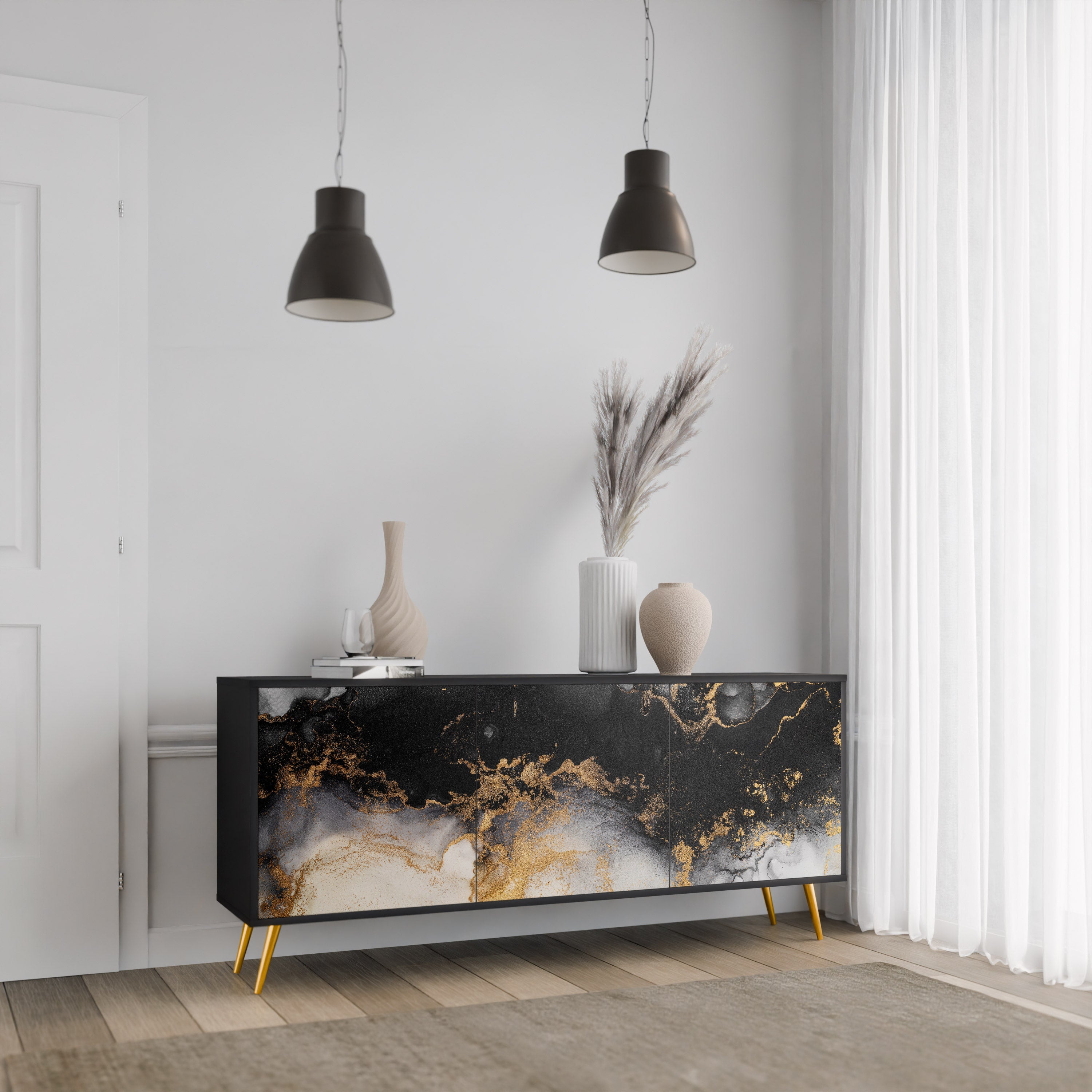 Buffet 3 portes MARBLE OF TOMMORROW en finition noire