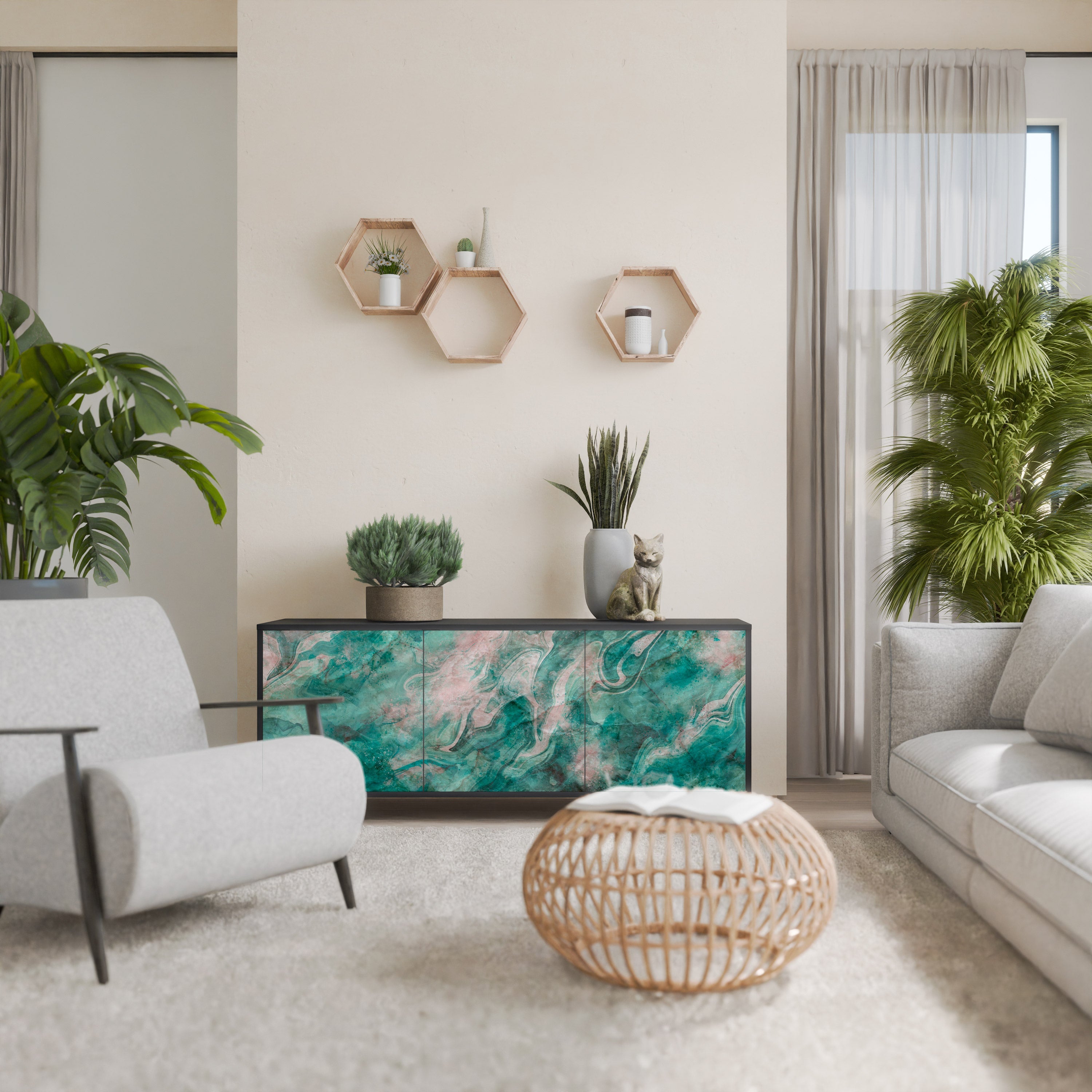 Buffet 3 portes ABSTRACT ALCHEMY en finition noire