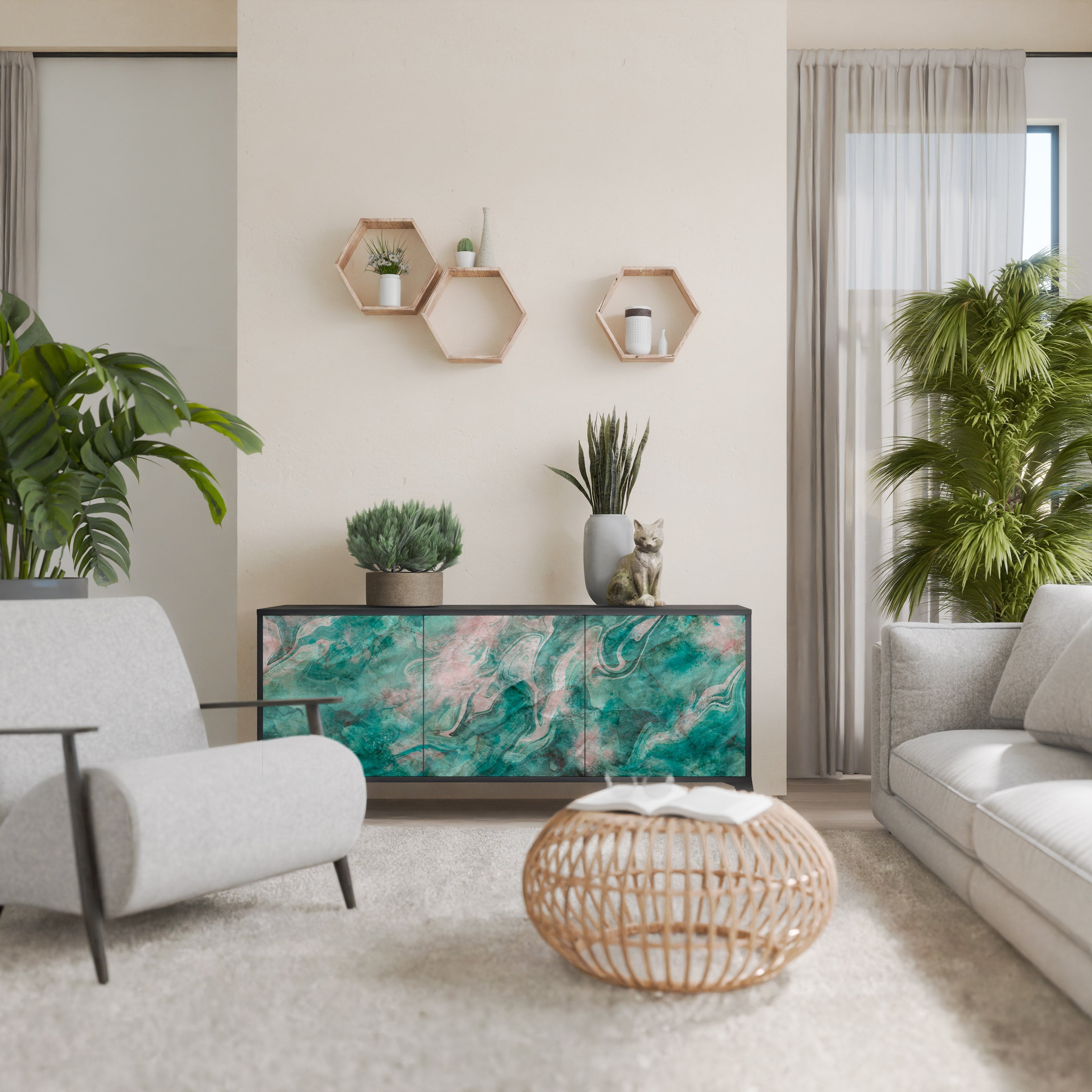 Buffet 3 portes ABSTRACT ALCHEMY en finition noire