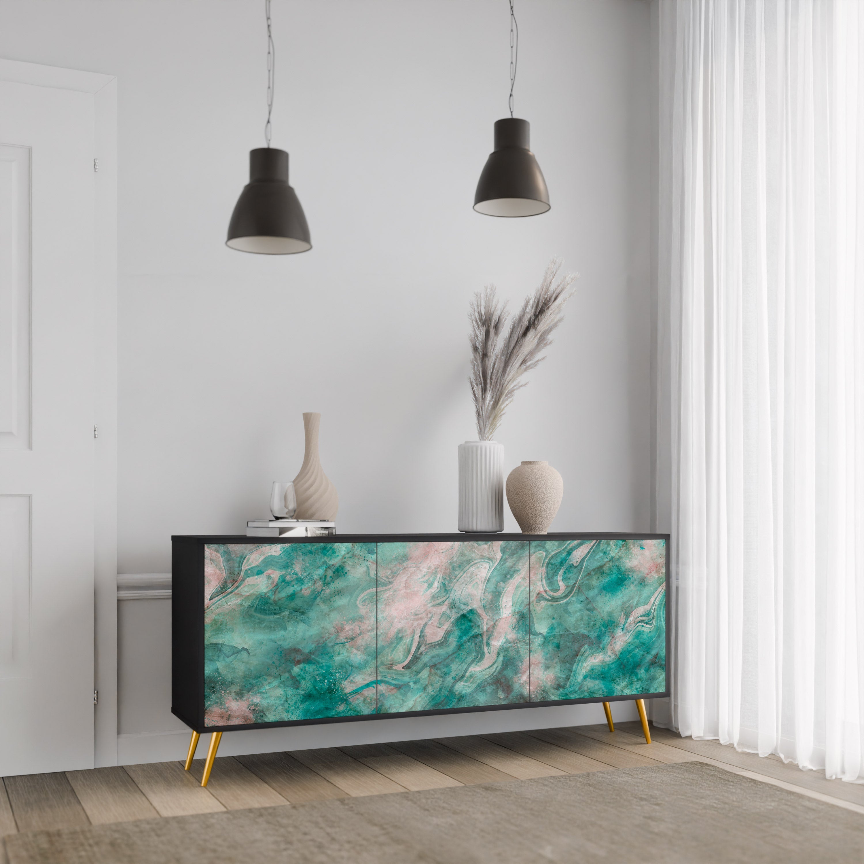 Buffet 3 portes ABSTRACT ALCHEMY en finition noire