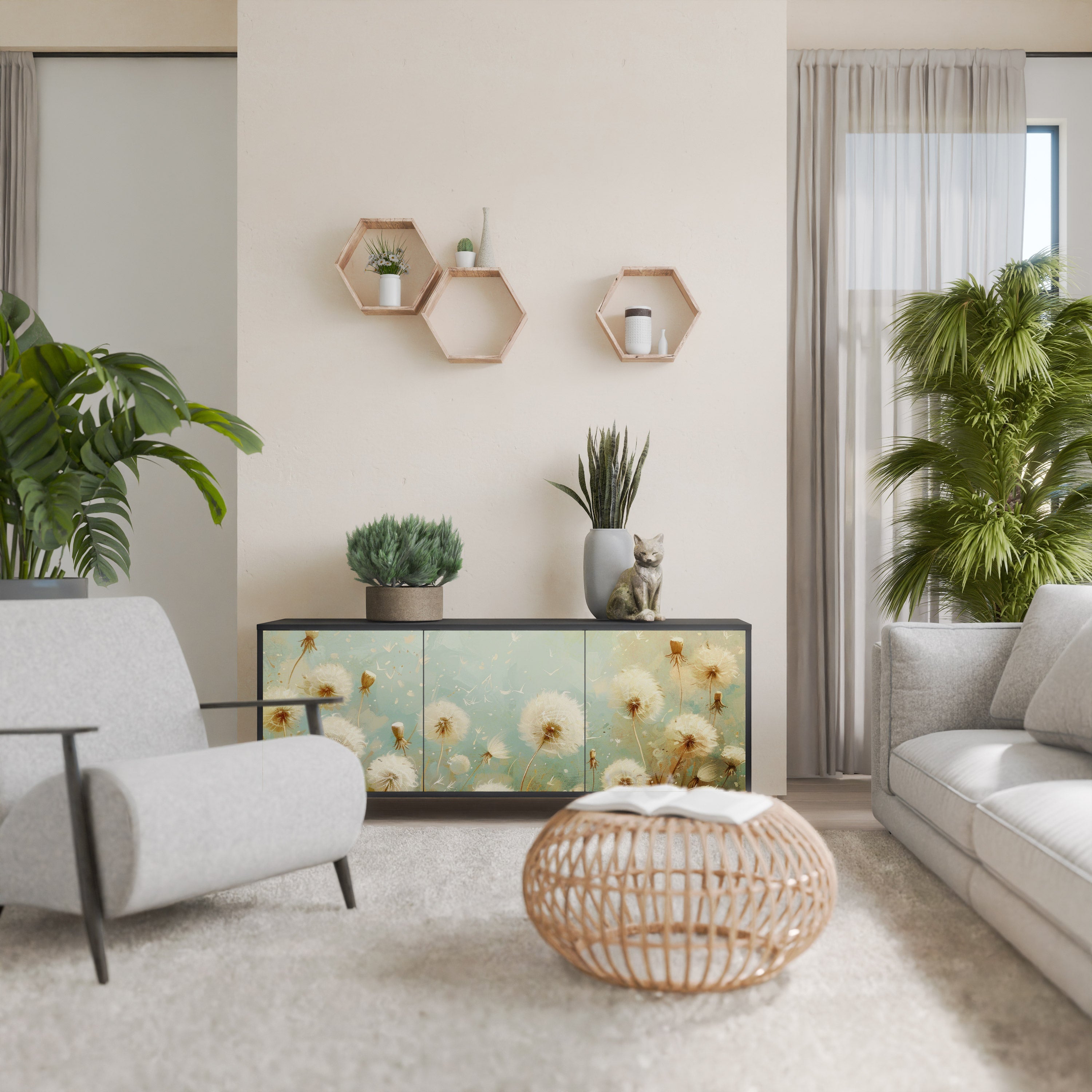 Buffet 3 portes DREAMY MEADOW en finition noire