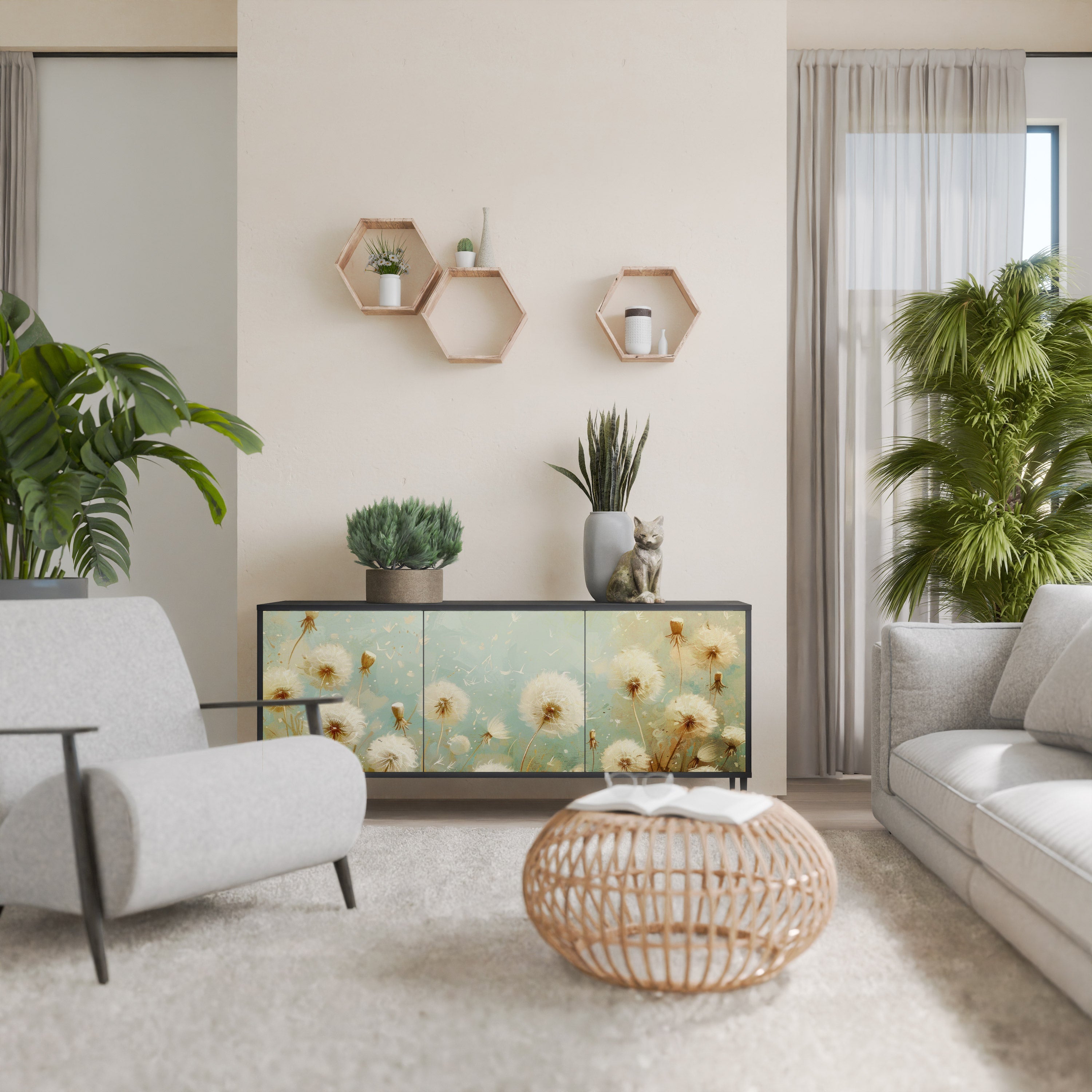 Buffet 3 portes DREAMY MEADOW en finition noire