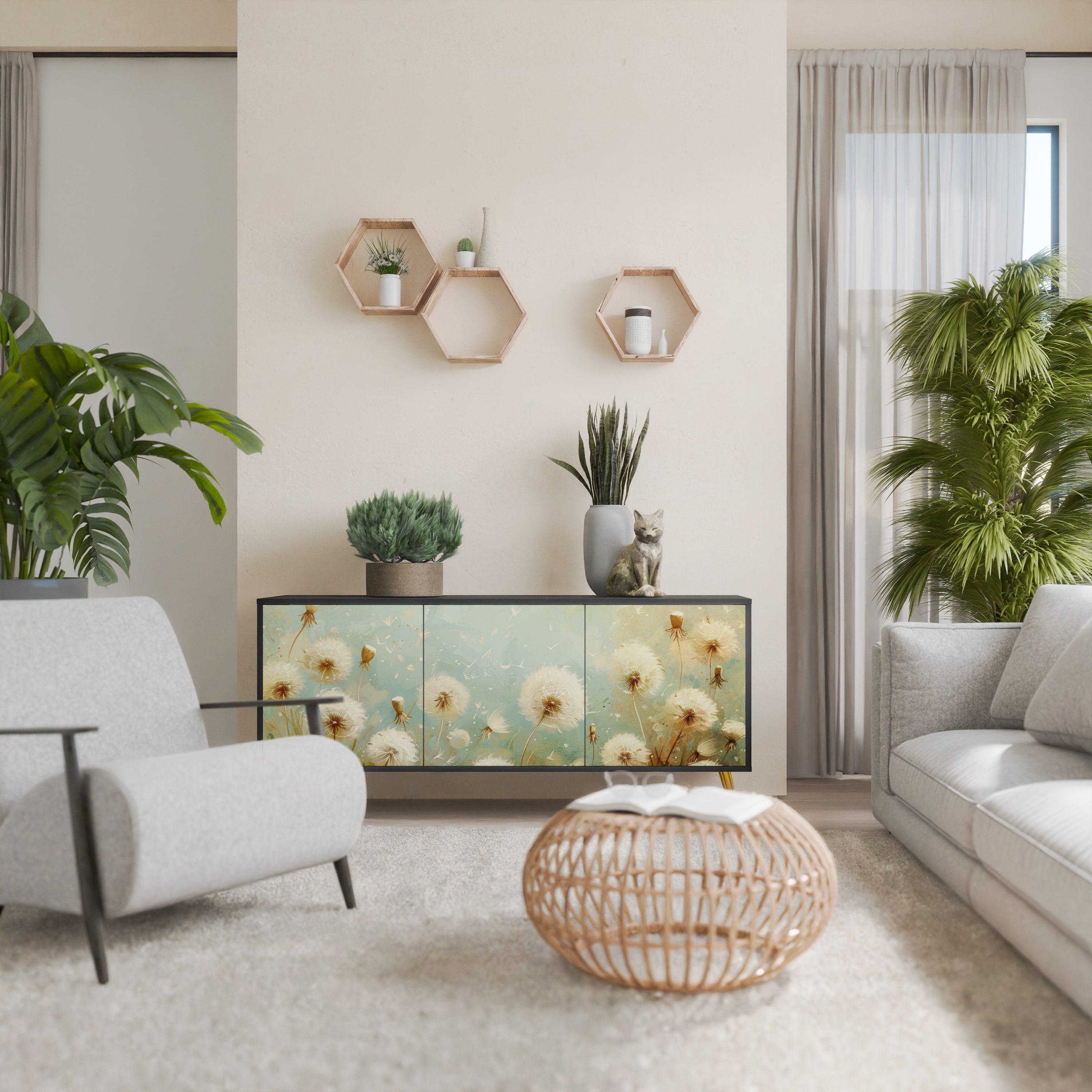 Buffet 3 portes DREAMY MEADOW en finition noire