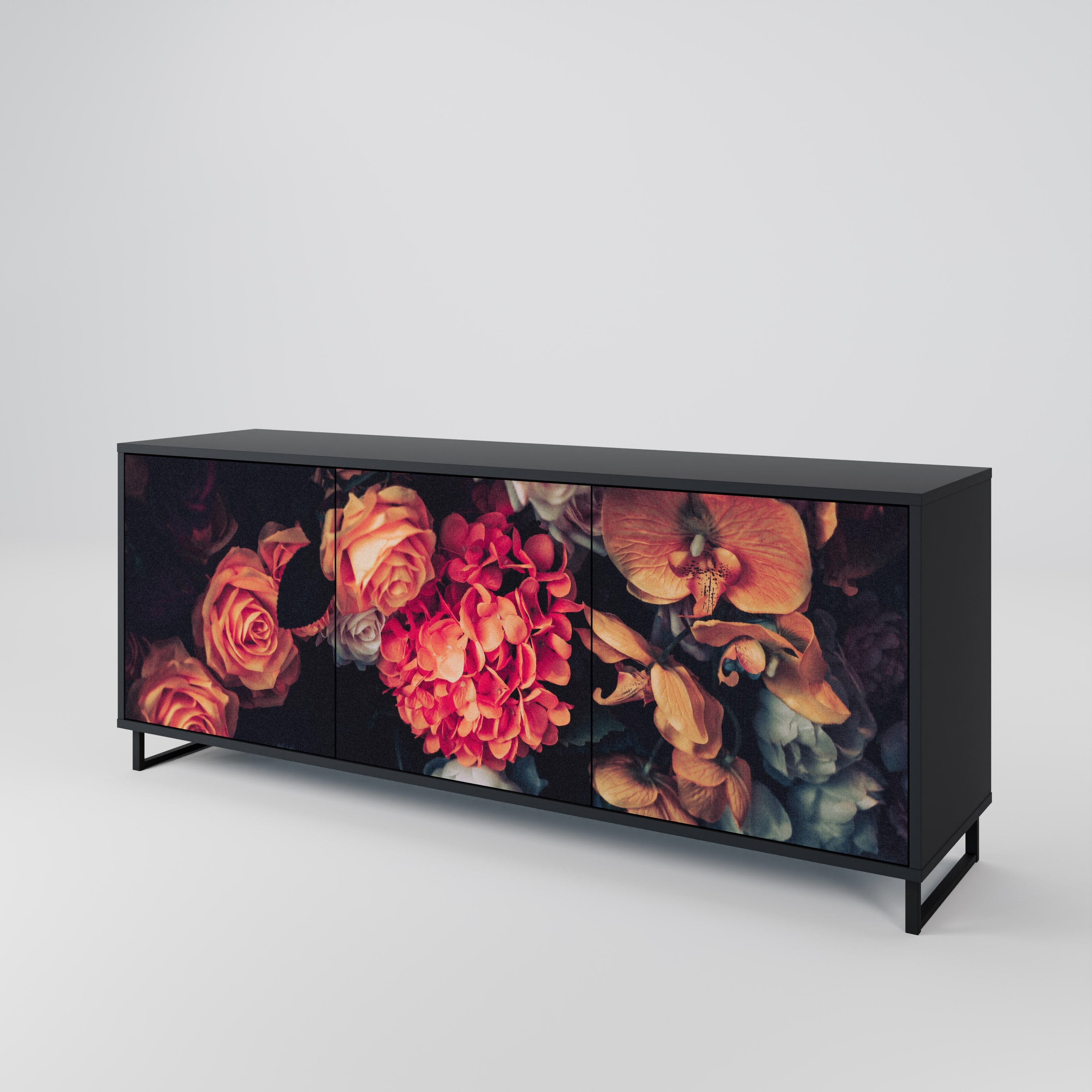 Buffet 3 portes NEVERENDING BLOOM en finition noire