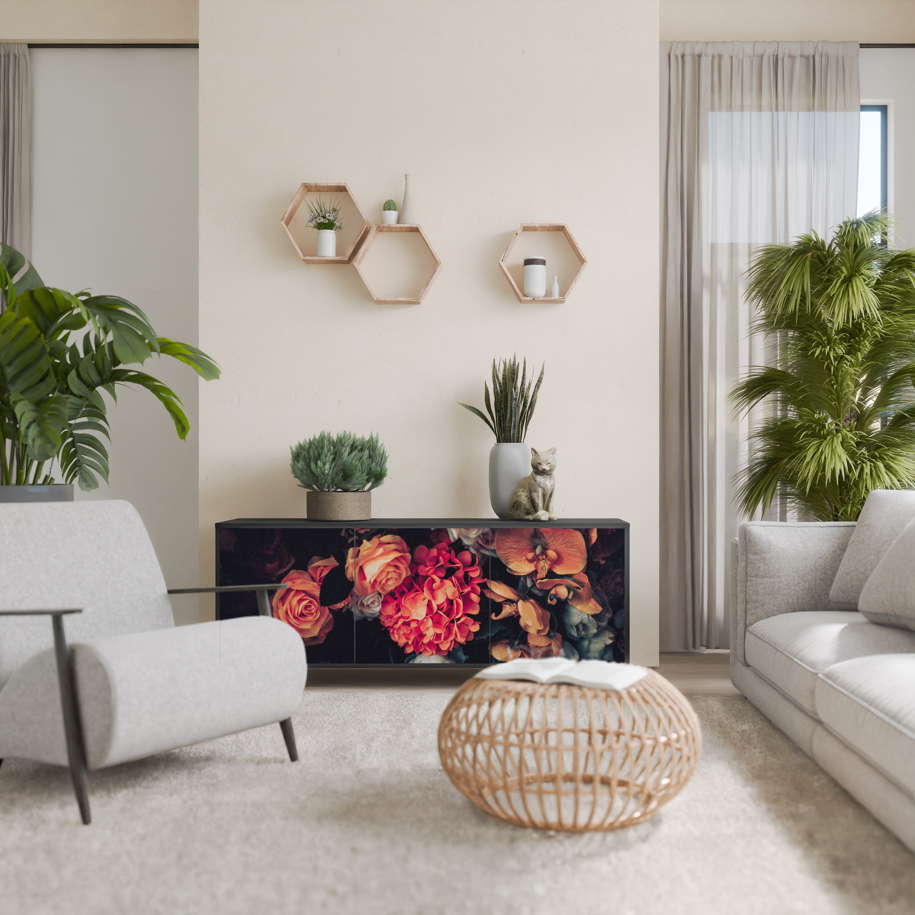 Buffet 3 portes NEVERENDING BLOOM en finition noire