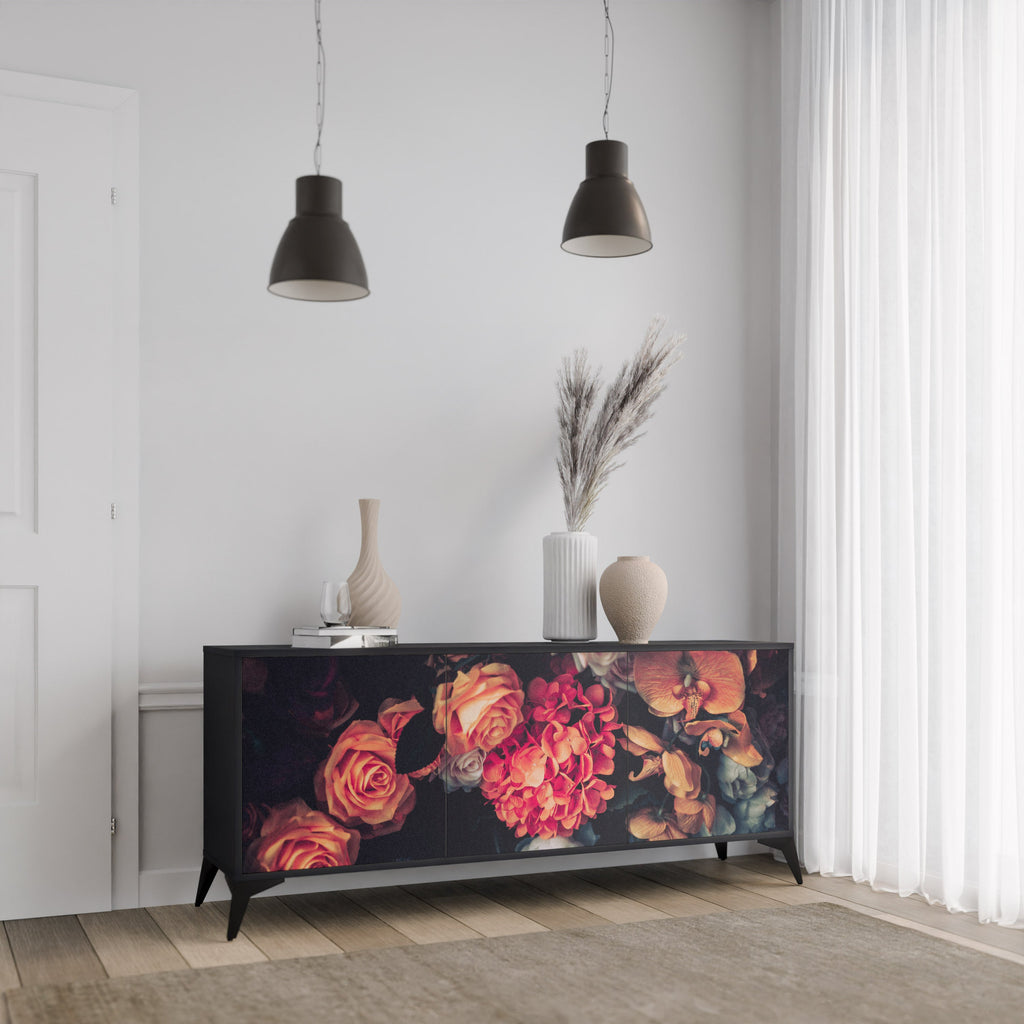 Buffet 3 portes NEVERENDING BLOOM en finition noire