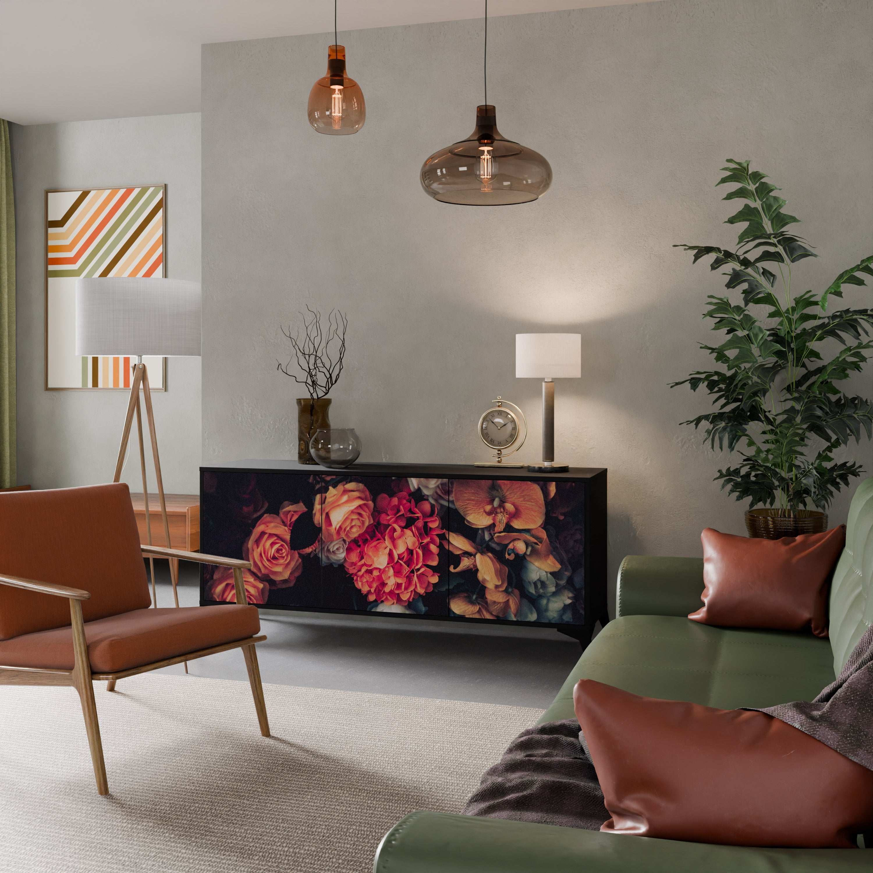 Buffet 3 portes NEVERENDING BLOOM en finition noire