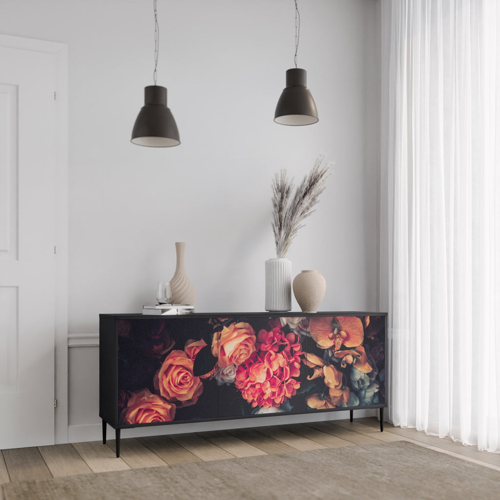 Buffet 3 portes NEVERENDING BLOOM en finition noire