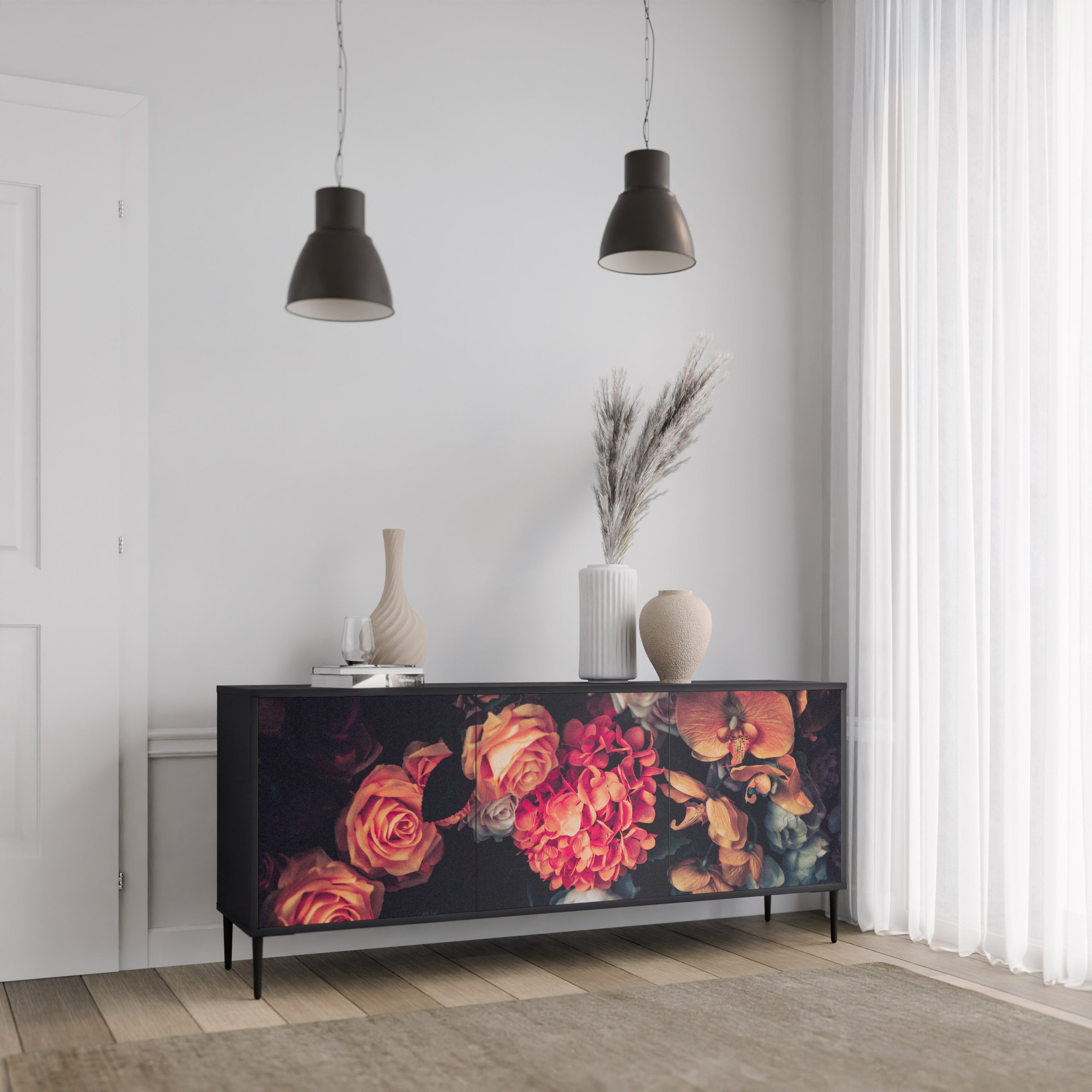 Buffet 3 portes NEVERENDING BLOOM en finition noire