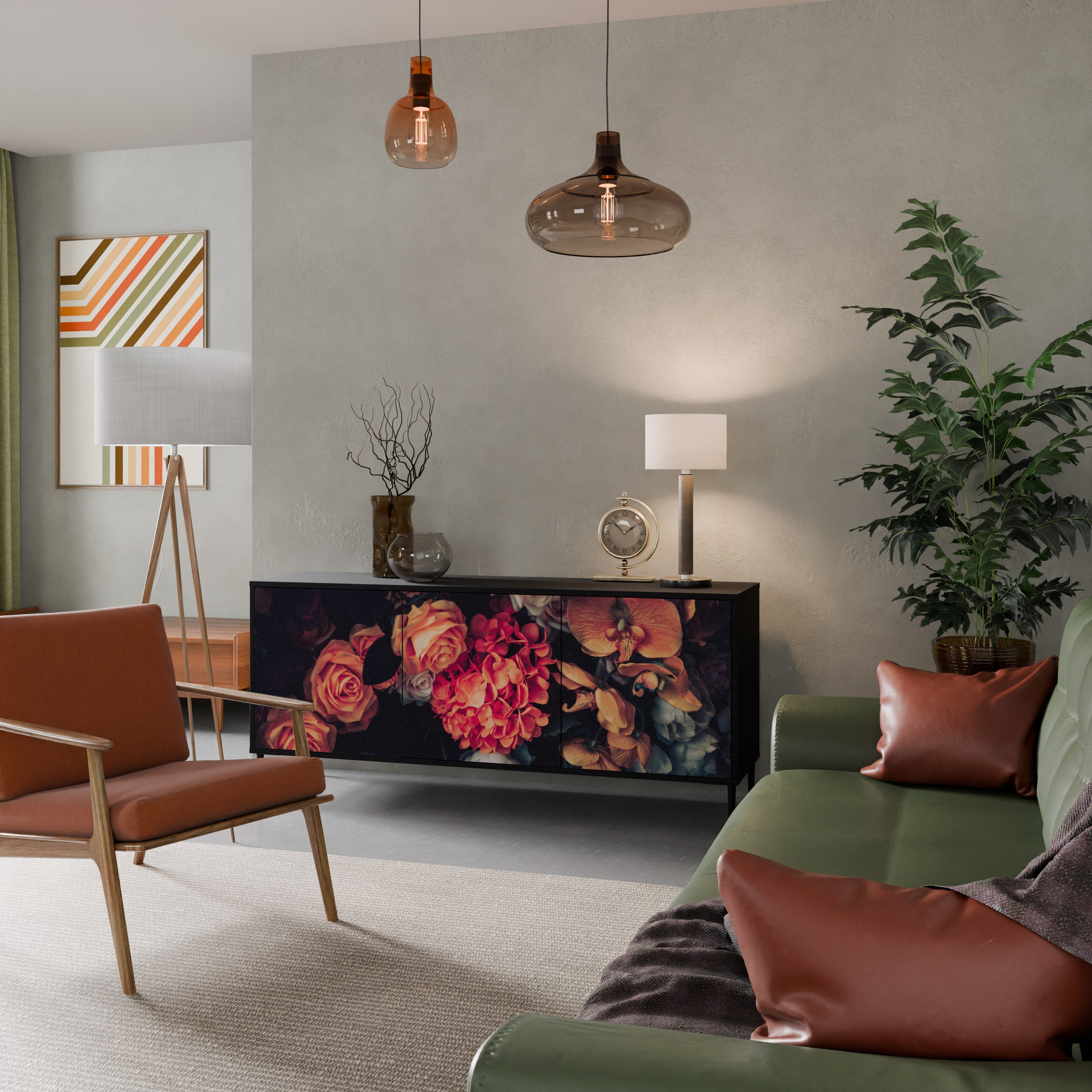 Buffet 3 portes NEVERENDING BLOOM en finition noire