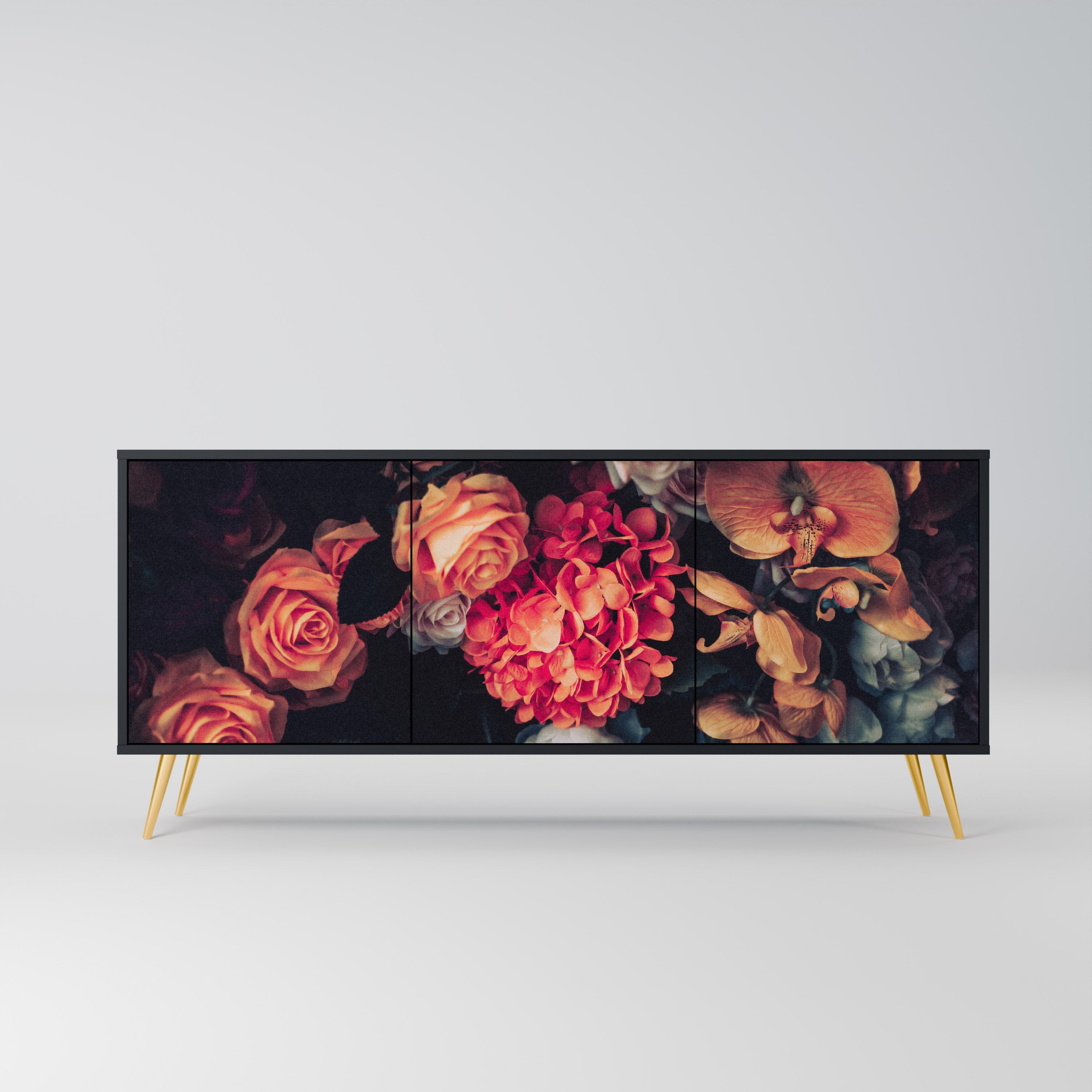 Buffet 3 portes NEVERENDING BLOOM en finition noire