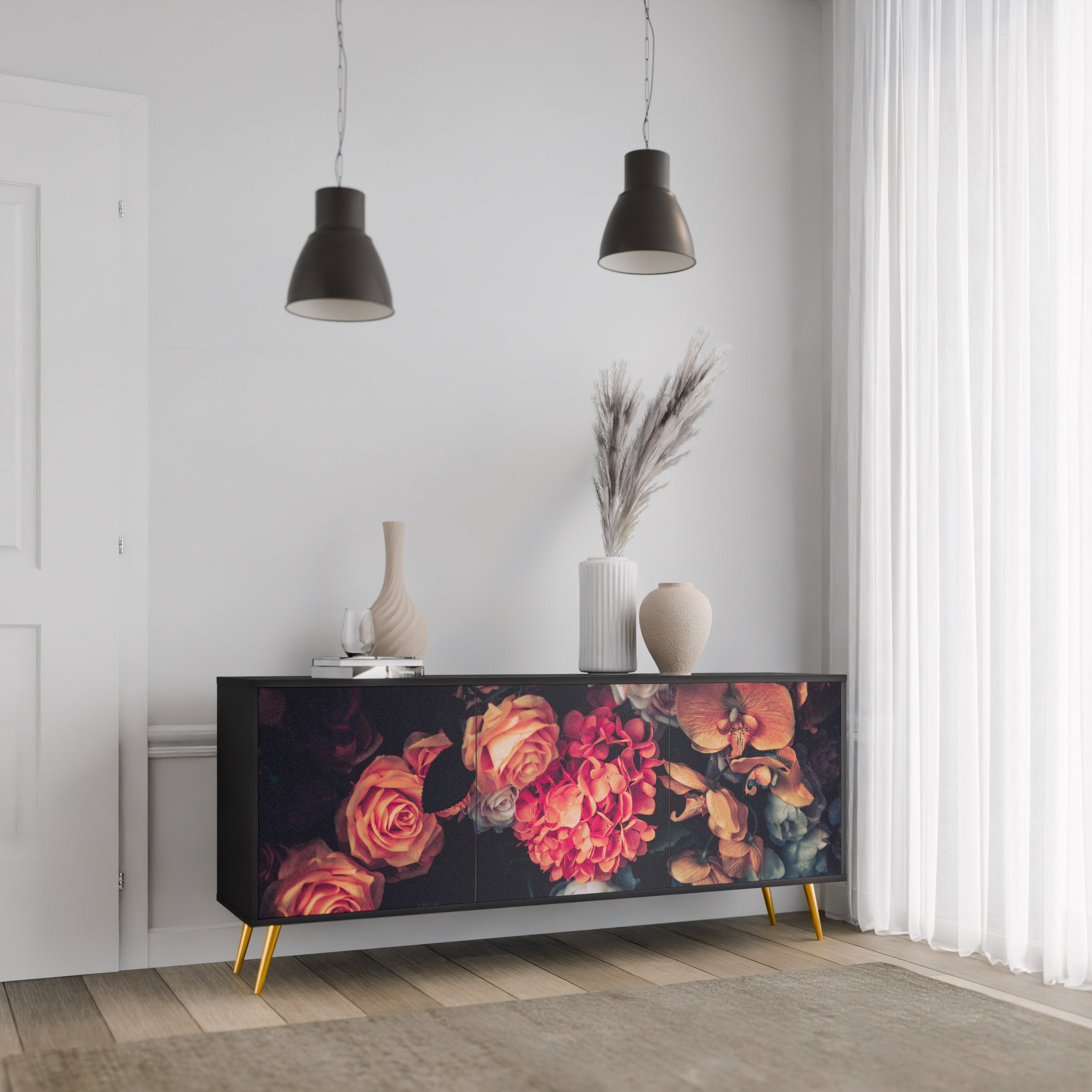 Buffet 3 portes NEVERENDING BLOOM en finition noire