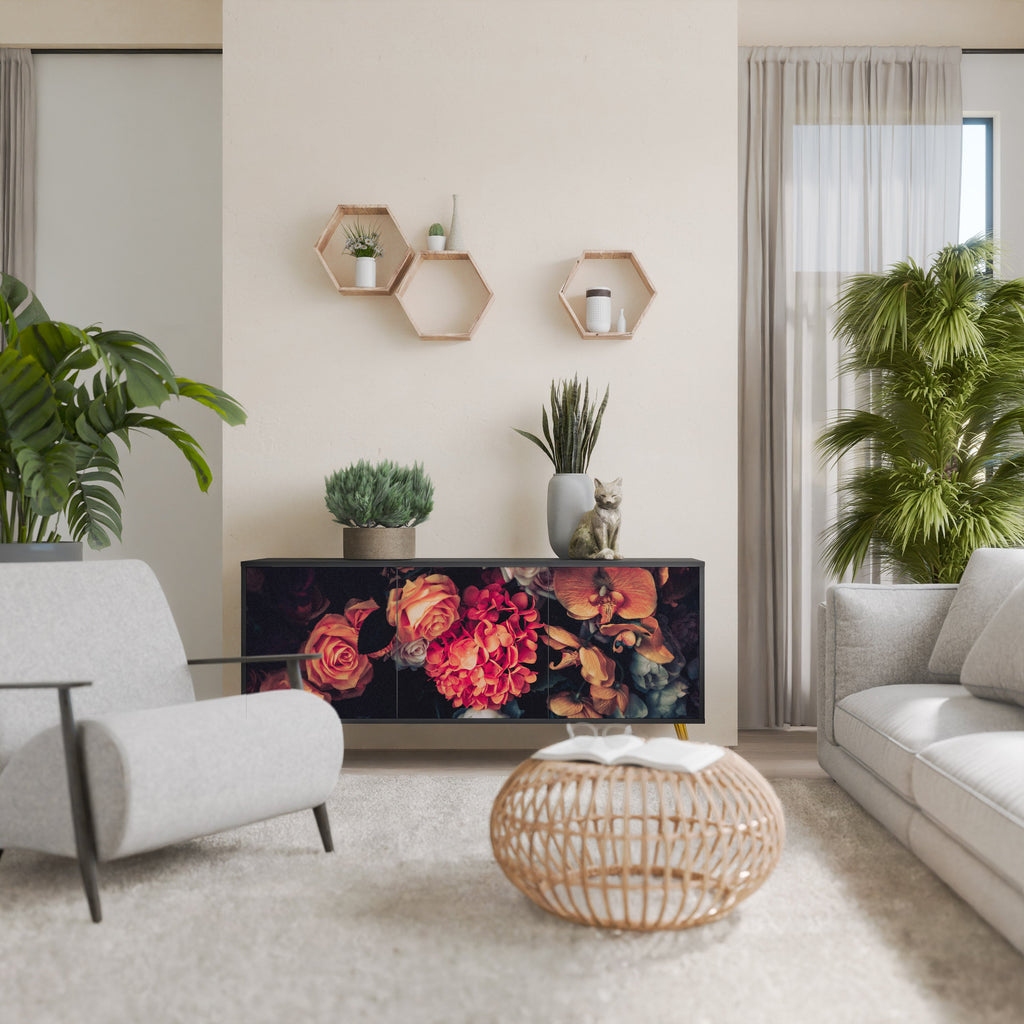 Buffet 3 portes NEVERENDING BLOOM en finition noire