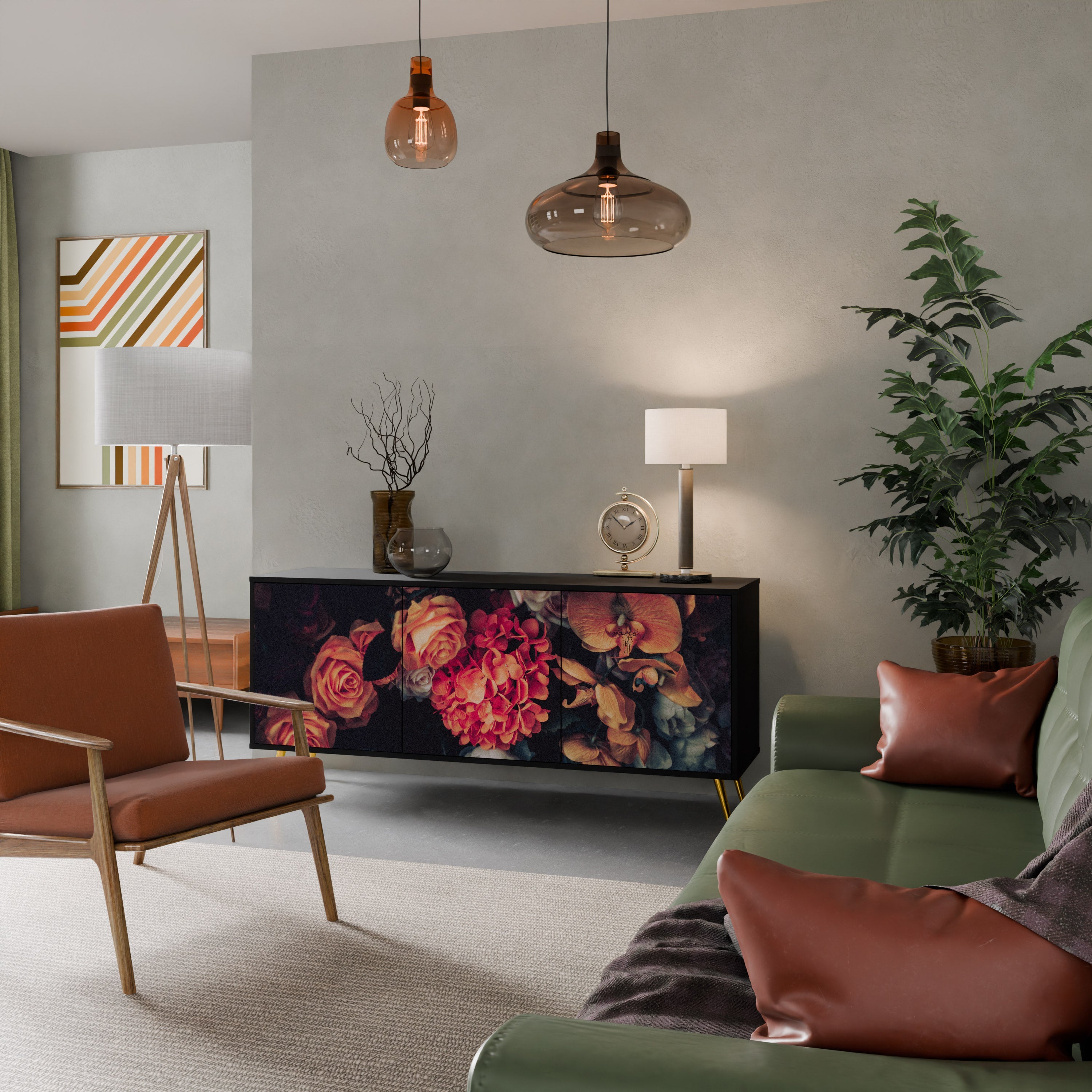 Buffet 3 portes NEVERENDING BLOOM en finition noire