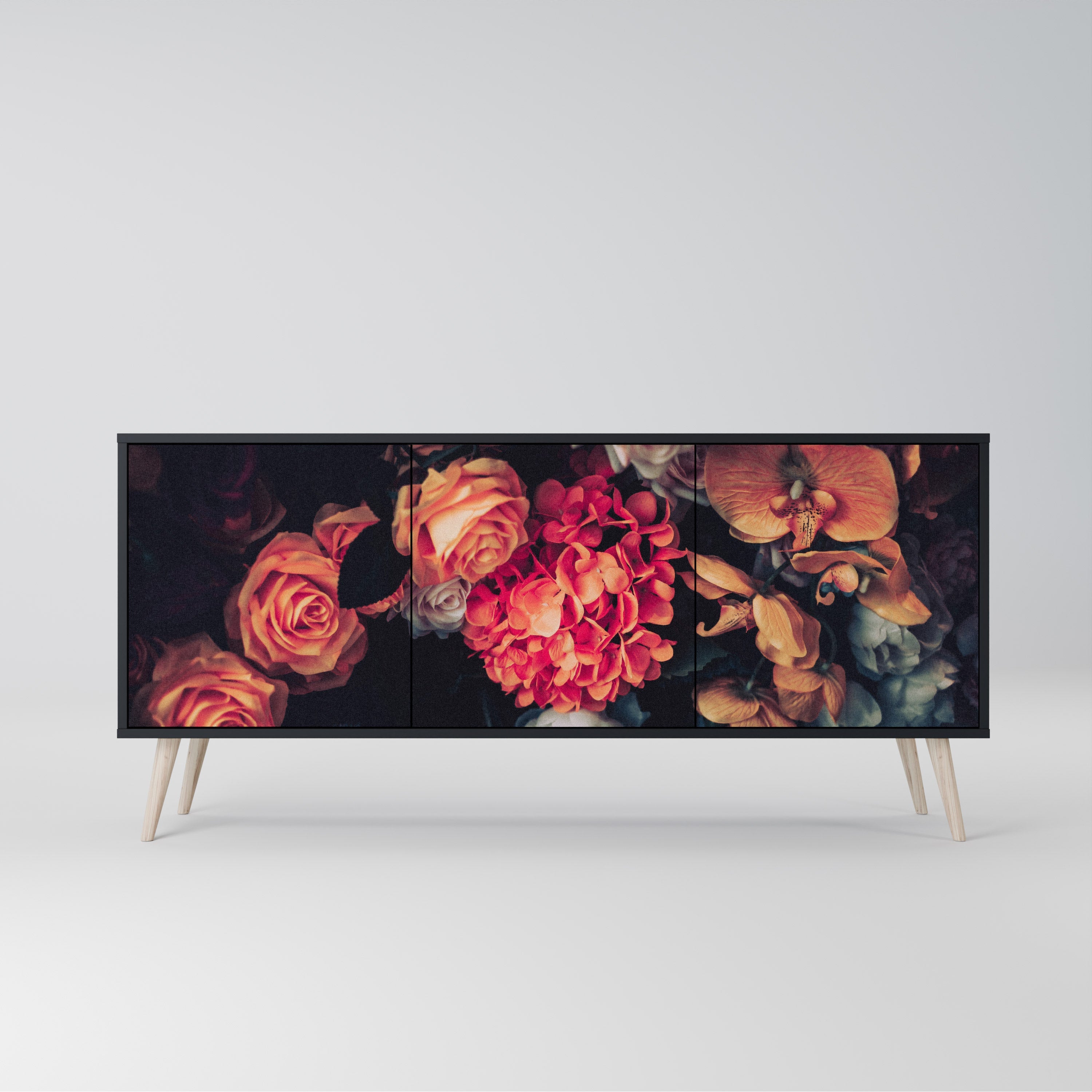 Buffet 3 portes NEVERENDING BLOOM en finition noire