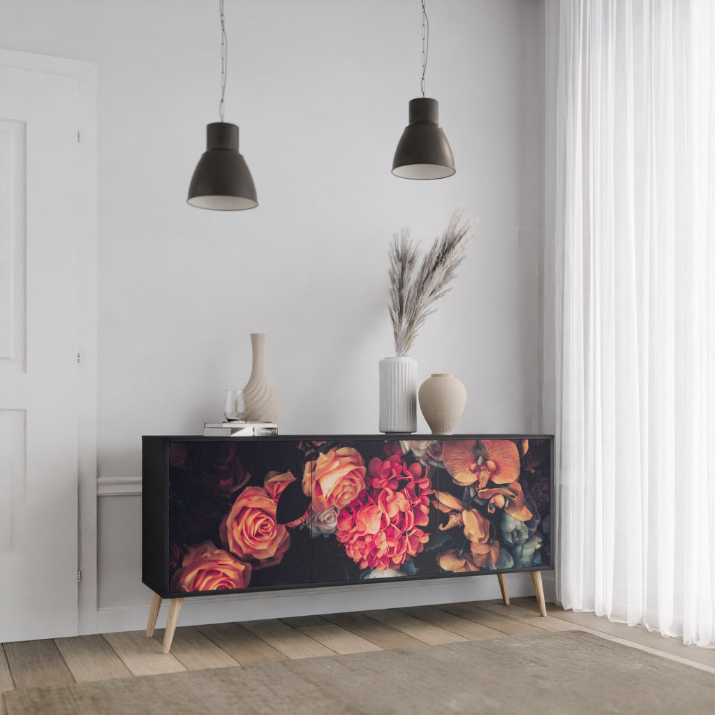 Buffet 3 portes NEVERENDING BLOOM en finition noire