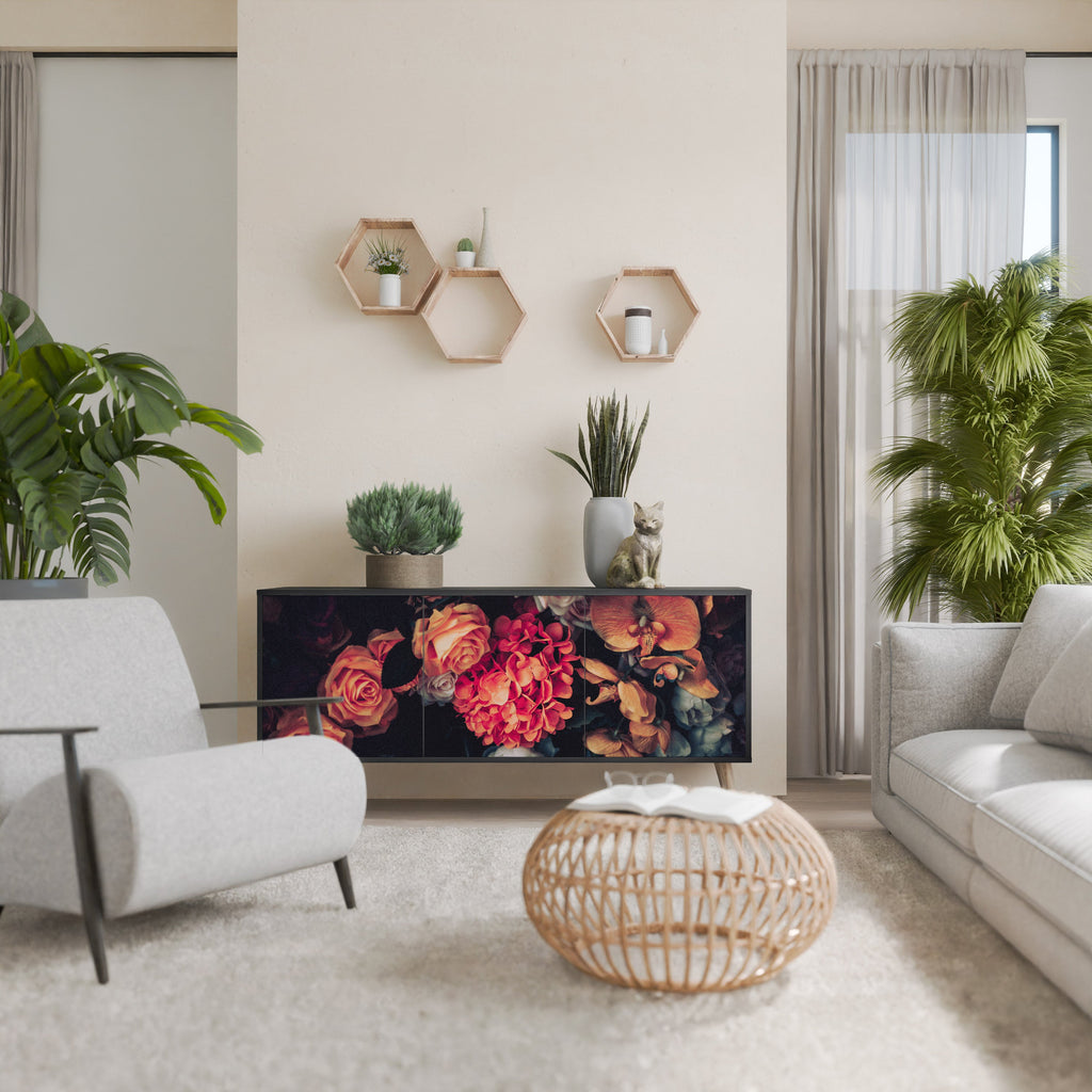 Buffet 3 portes NEVERENDING BLOOM en finition noire