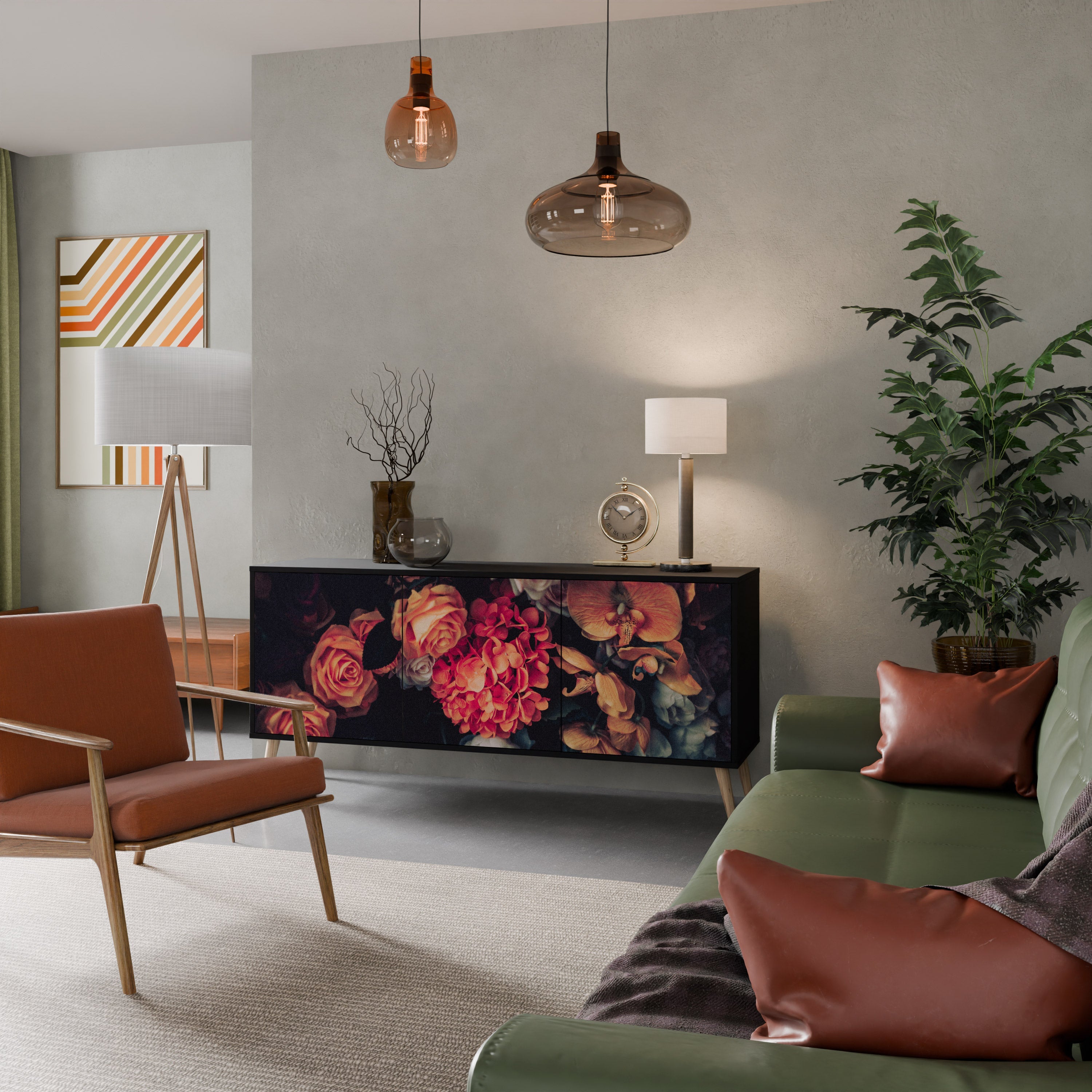 Buffet 3 portes NEVERENDING BLOOM en finition noire