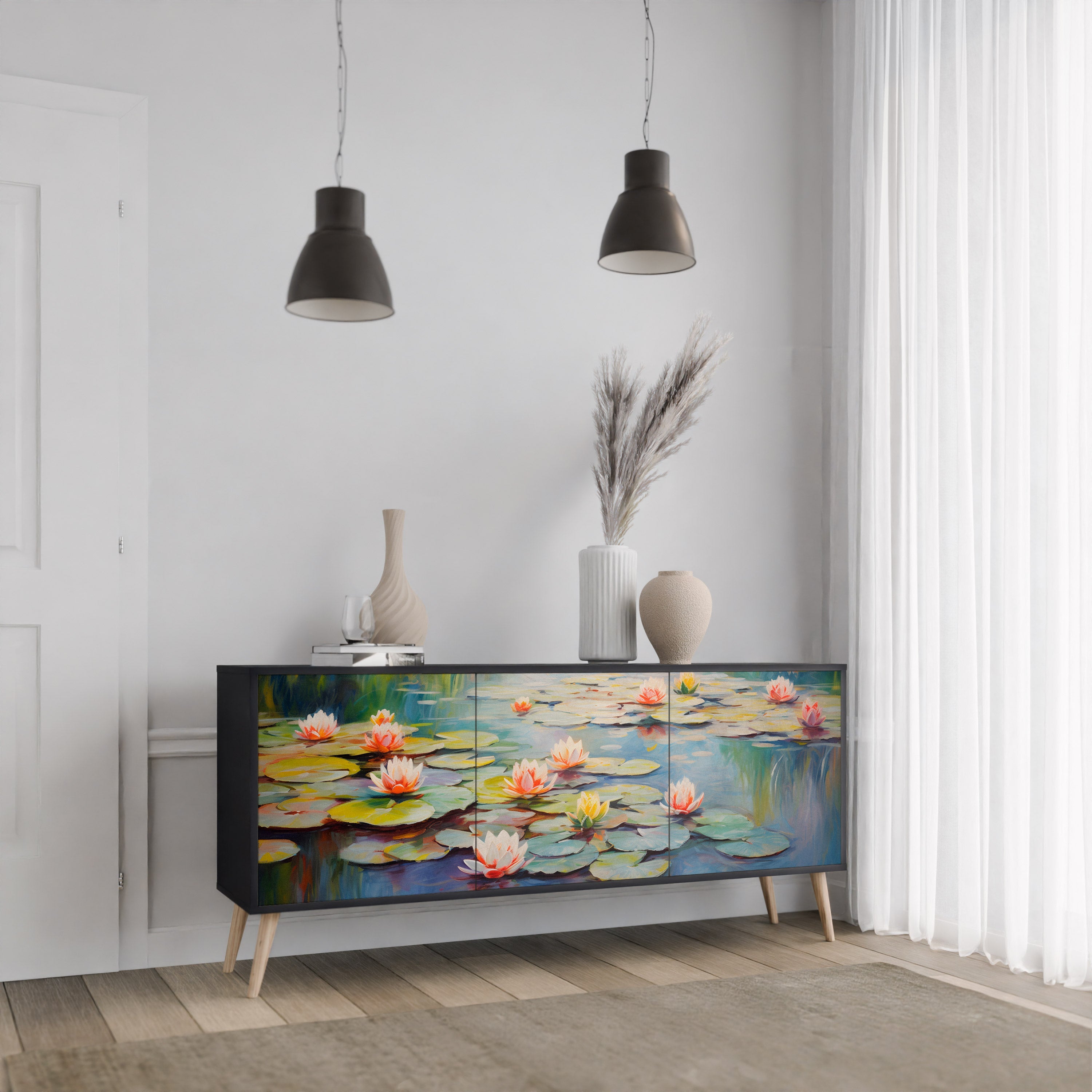 Buffet 3 portes BLOOMING WATERS finition noire