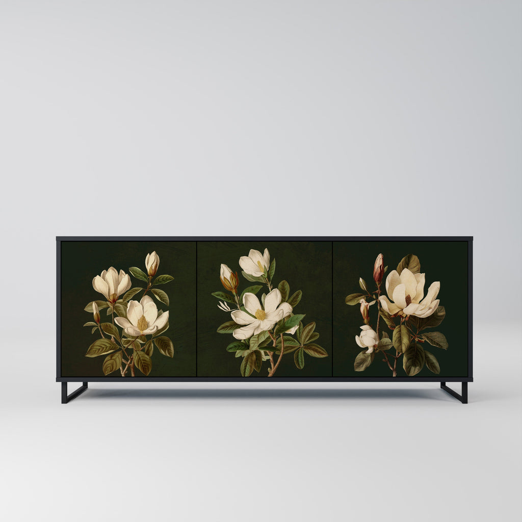 Buffet 3 portes FLORAL NOIR finition noire