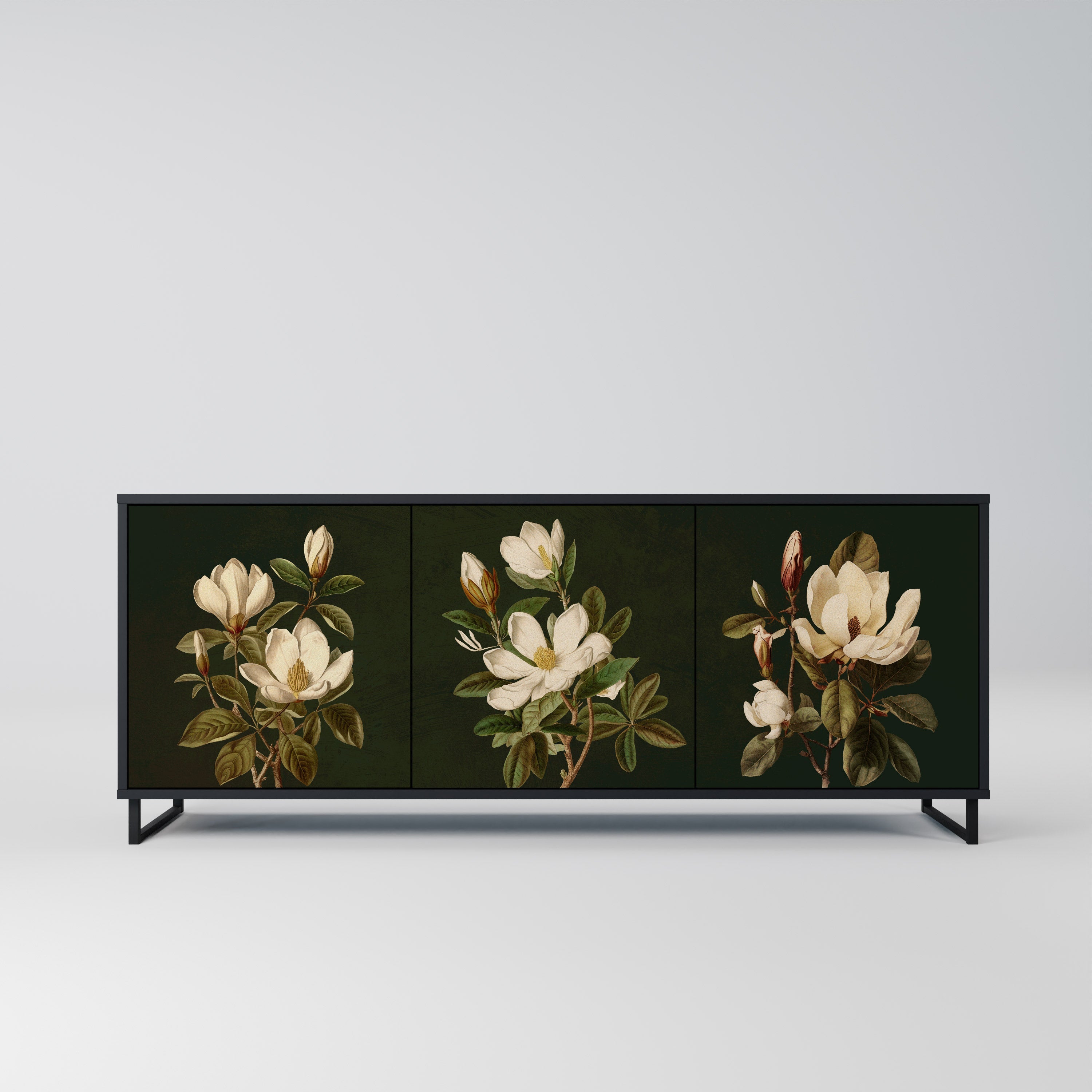 Buffet 3 portes FLORAL NOIR finition noire
