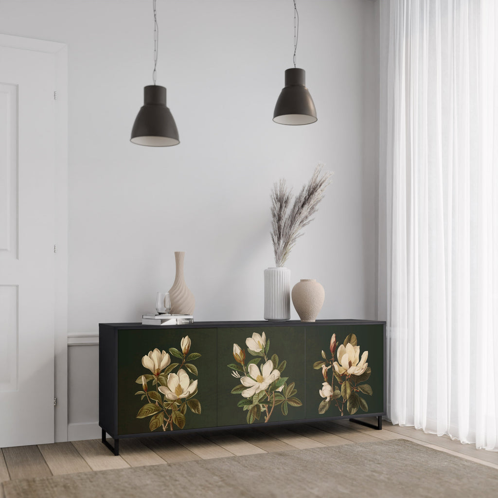 Buffet 3 portes FLORAL NOIR finition noire