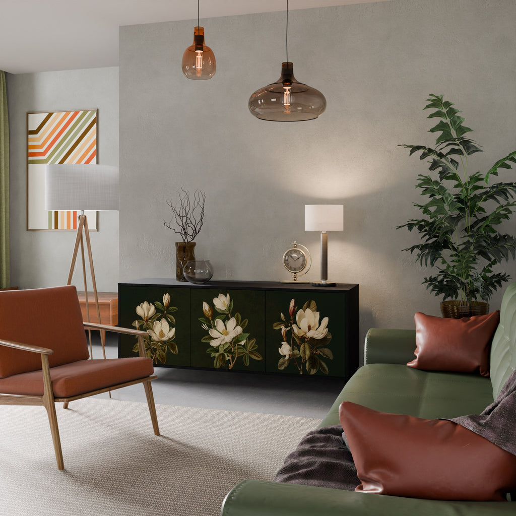 Buffet 3 portes FLORAL NOIR finition noire