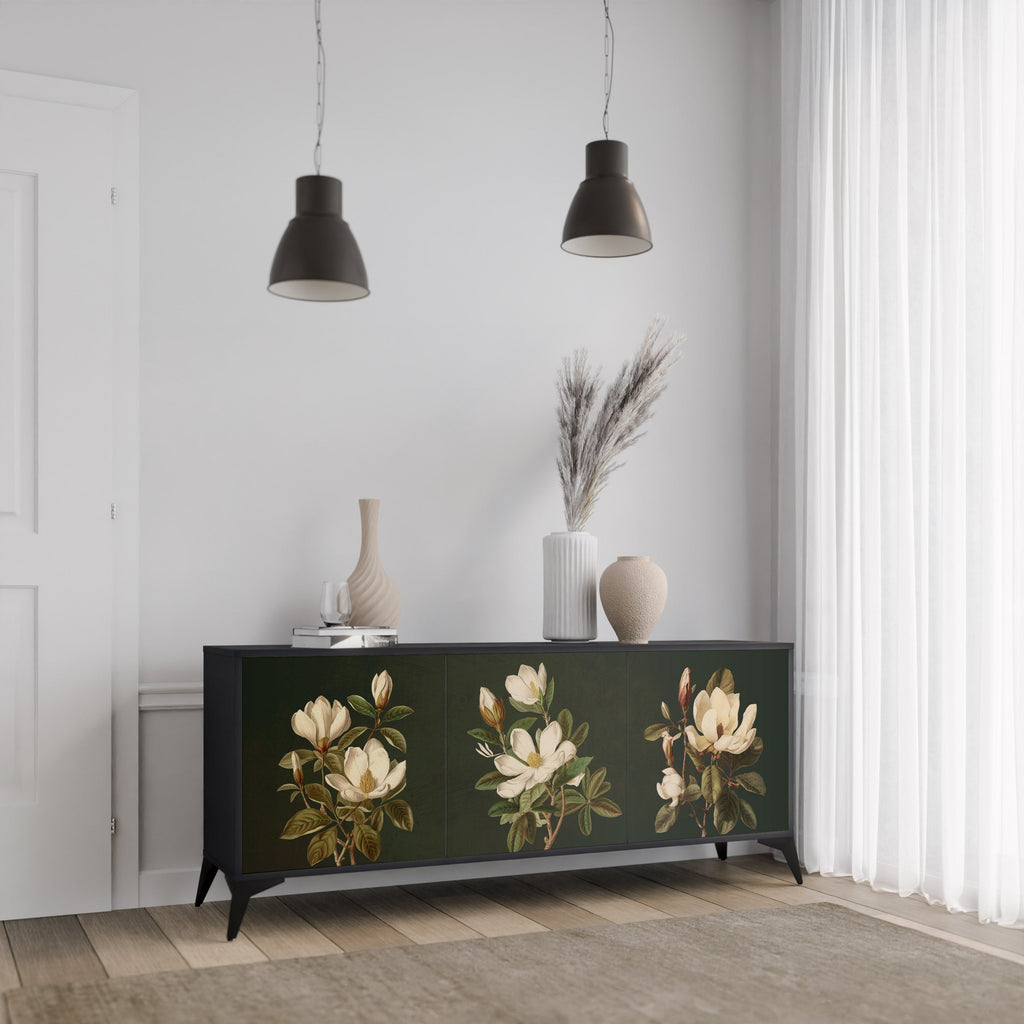 Buffet 3 portes FLORAL NOIR finition noire