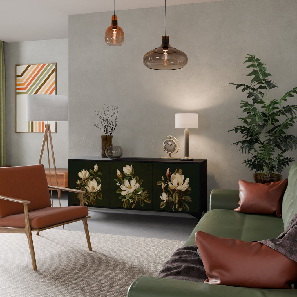 Buffet 3 portes FLORAL NOIR finition noire